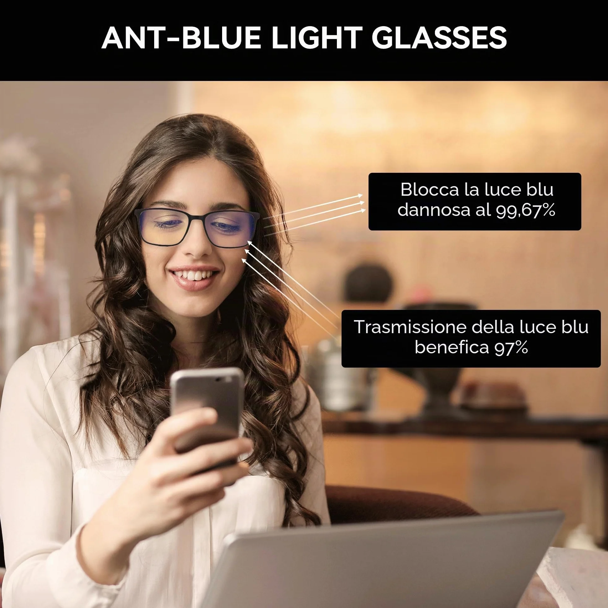 ZENOTTIC Occhiali con Filtro Luce Blu, Montatura Quadrata Antiriflesso per Uomo