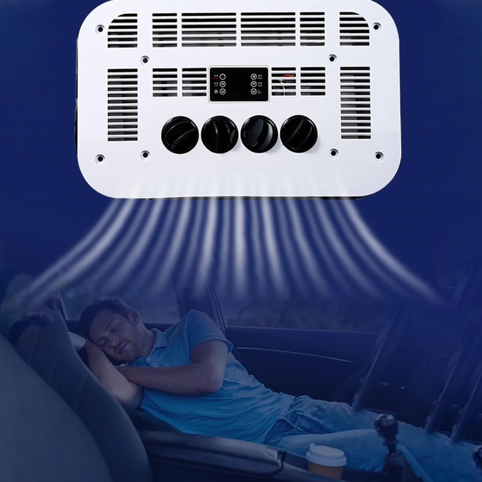 Condizionatore D'Aria DC 12V/24V per Camper RV, Elettrico All-In-One Senza Unità Esterna, Silenzioso per Camion Trattore Bus Caravan, Aria Condizionata da Tetto Bianco(Cooling Only,12v)