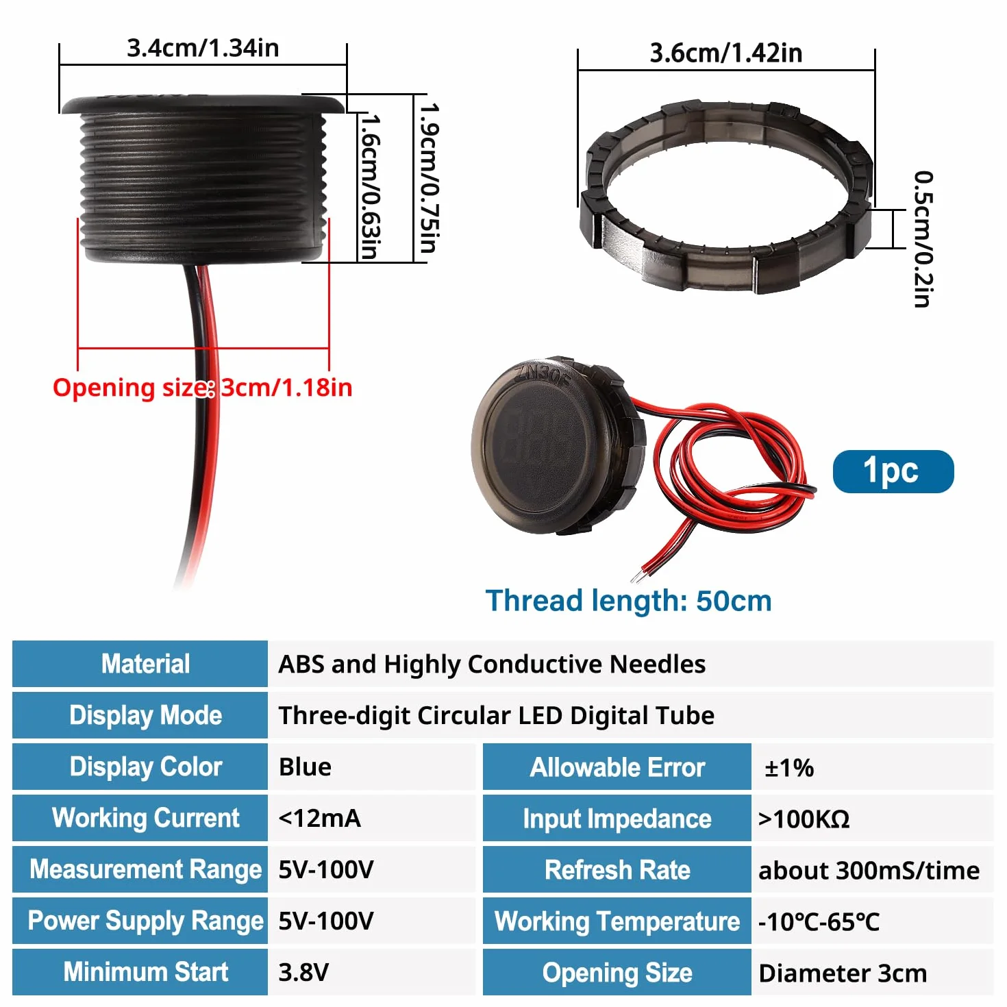 Voltmetro Impermeabile DC Digitale 5V-100V LED Display a Due Fili, per Auto Moto Barca Camper