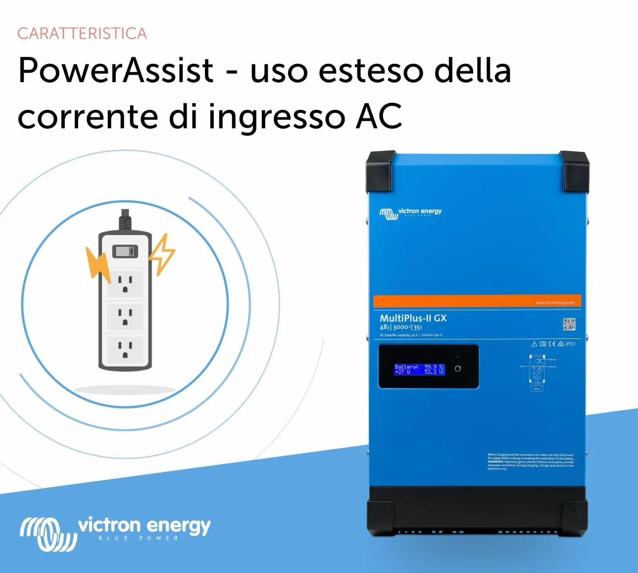 Victron Energy MultiPlus-II GX 3000VA 48V 230V Inverter Onda Sinusoidale Pura 35A Caricatore Batteria