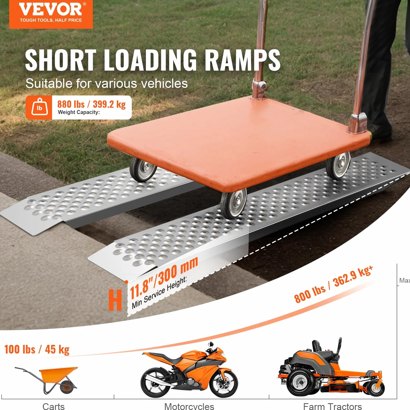 VEVOR Rampa di accesso, Rampa di carico, Rampa per auto 680 kg, Binario di carico, Rampa di carico per auto 2160 x 1375 mm, Rampe 2 pezzi per moto, rimorchio, ATV, UTV, trattore da giardino, Tosaerba