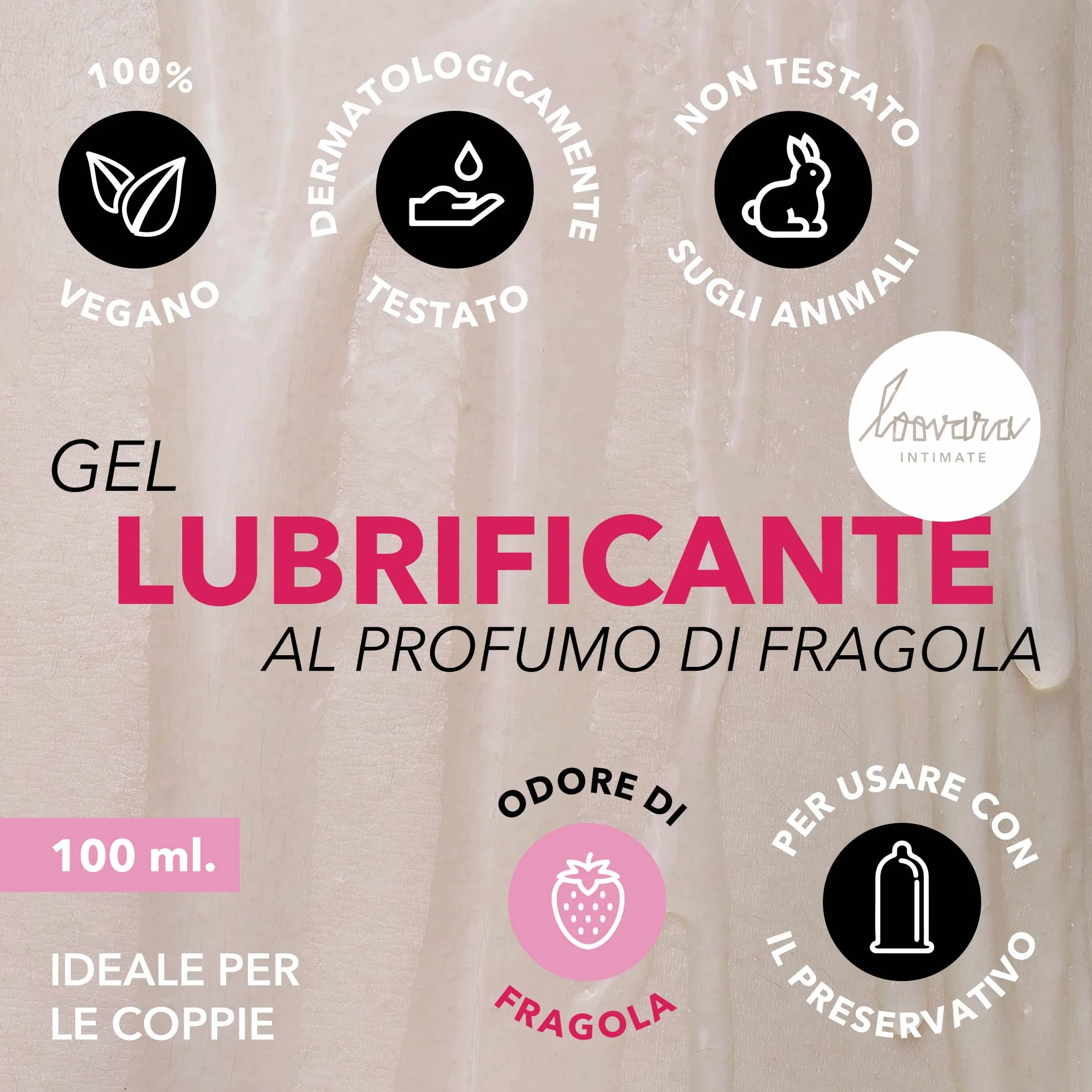 Loovara Gel lubrificante gusto fragola 100 ml - Gel lubrificante commestibile a base d'acqua vegano