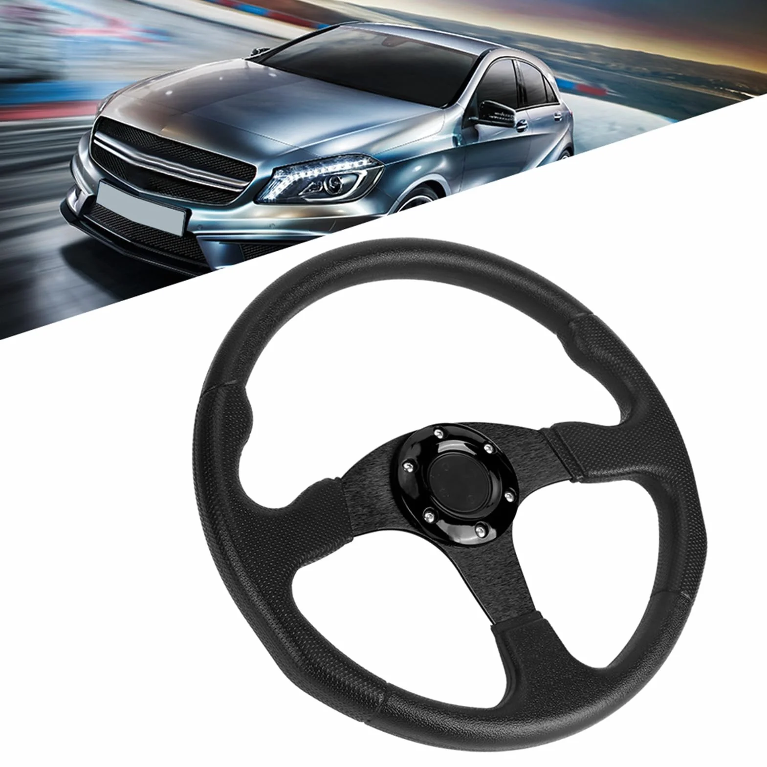 Volante sportivo per auto accessorio modificato per auto Volante 350 mm / 14 pollici Elegante e generosa pregevole fattura per l'accessorio per auto per la maggior parte dei(Nero)