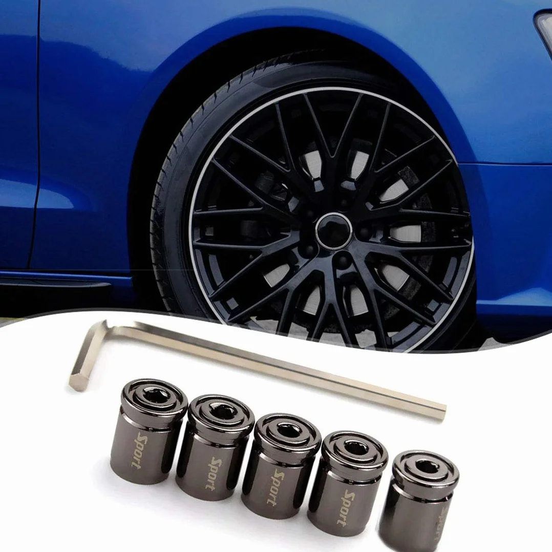5 Pezzi Cappucci con Gambo Valvola alta Qualità,Metallo Cappucci Parapolvere per Pneumatici,Auto,Moto,Camion,Evitare perdite d'aria - Coperture Valvole Universali per Pneumatici