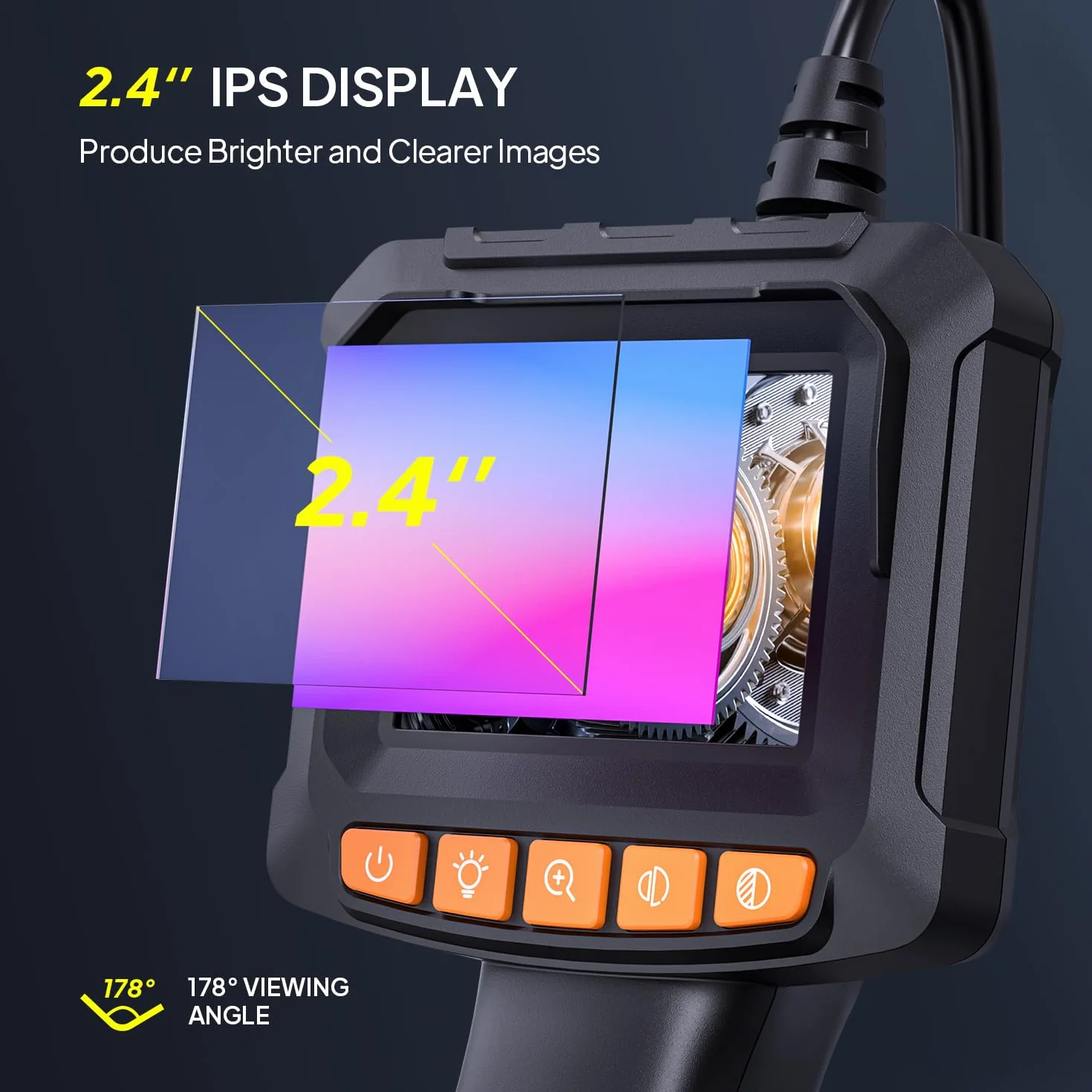 Endoscopio Industriale Qimic 2.4" IPS 1080P HD Sonda Ispezione IP67 Cavo Semirigido 5M
