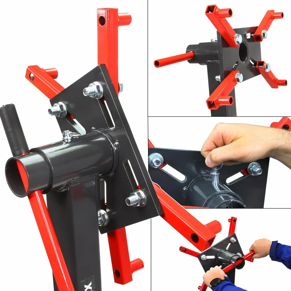 IMJ-Global Cavalletto Sostegno Supporto per Motore | Carico Massimo 450 kg | 4 Bracci | Piatto Girevole a 360 Gradi | Perno di Sicurezza | con Ruote