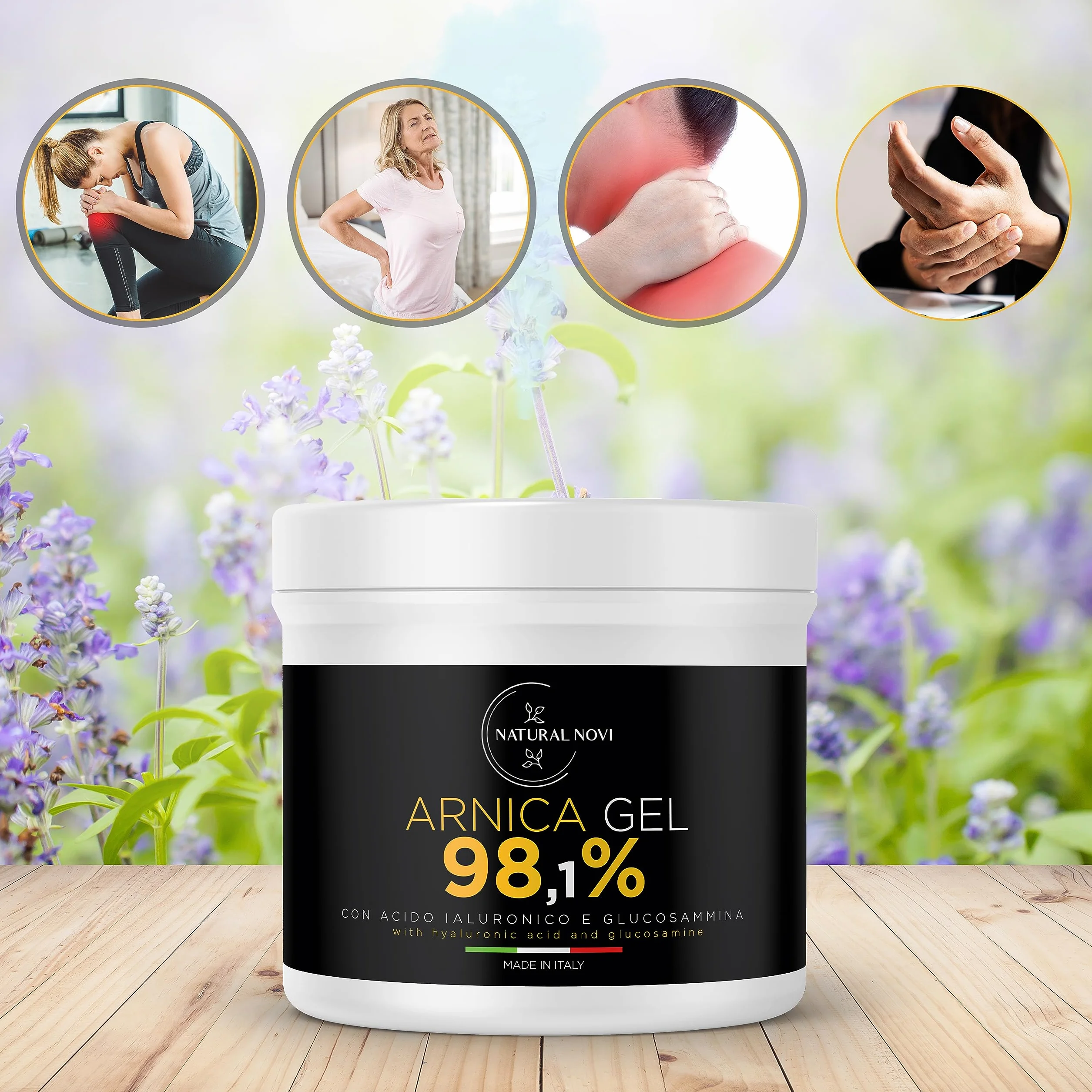 Arnica per Cavalli Uso Umano 98,1% 550ml con Acido Ialuronico, Glucosamina, Menta, Lavanda