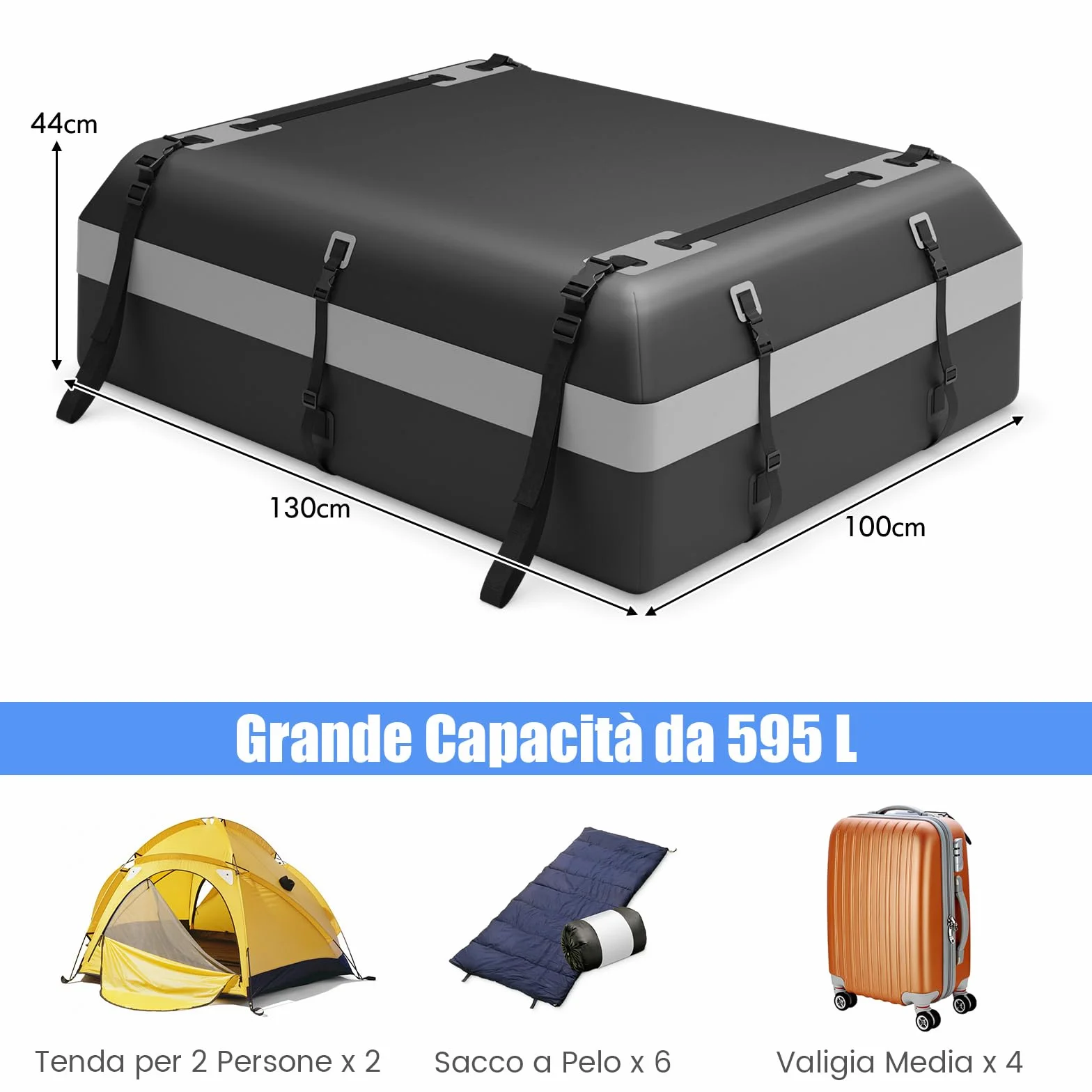 COSTWAY Borsa da Tetto per Auto Impermeabile 21Cu.Ft/595L, Box Tetto Universale con Tappetino Antiscivolo+ 12/14 Cinghie+ 6 Ganci, Sacca per Auto con/senza Barre Portapacchi (Grigio, 21Cu.Ft/595L)