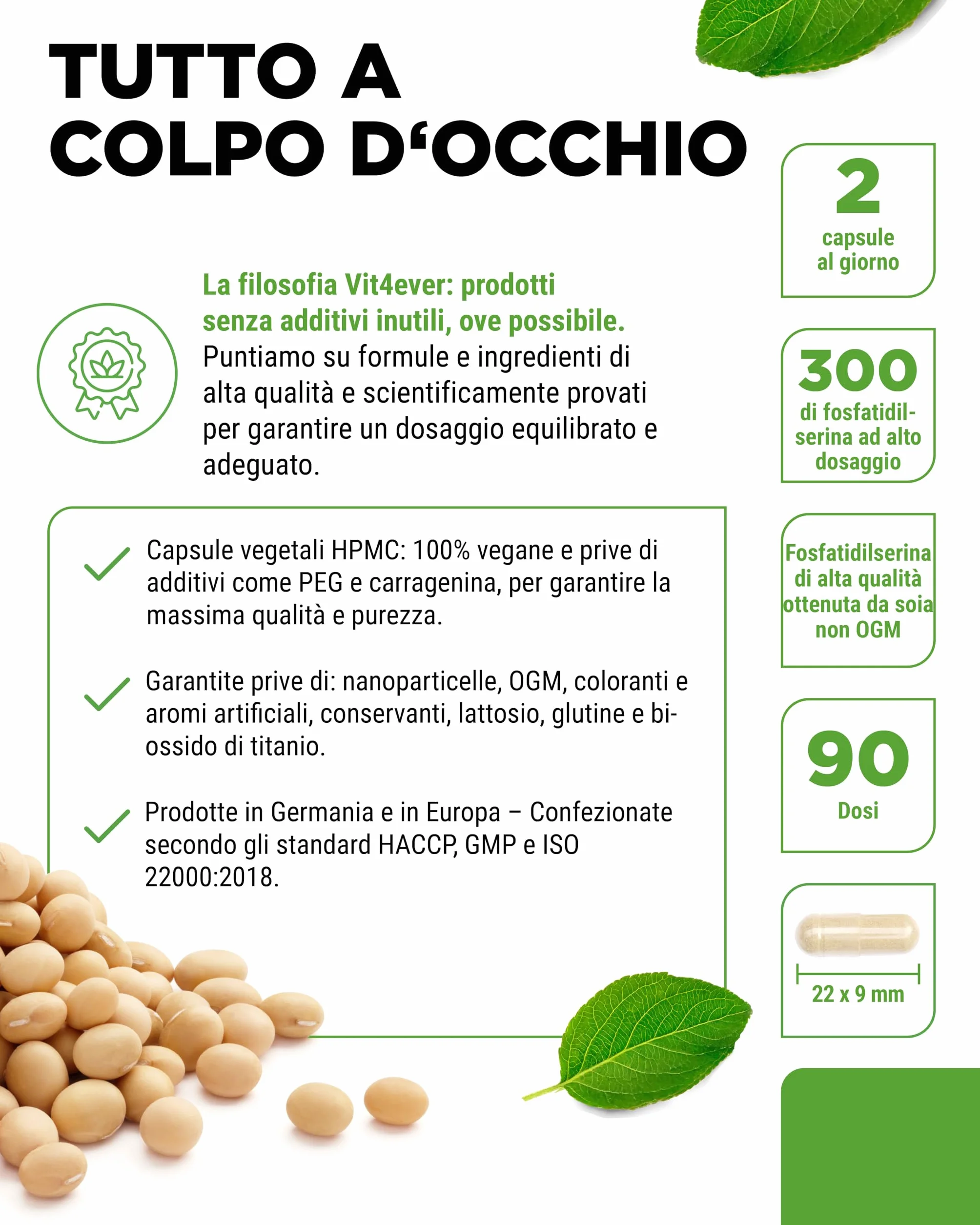 vit4ever Fosfatidilserina 300 mg 180 Capsule Alto Dosaggio Vegano
