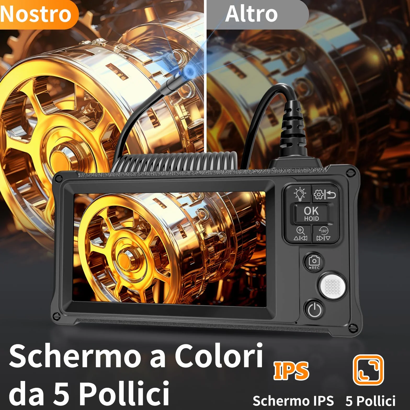 Telecamera di ispezione endoscopica a doppia lente Ennovor 5 pollici IPS IP67 HD 1920P con 8+1 LED
