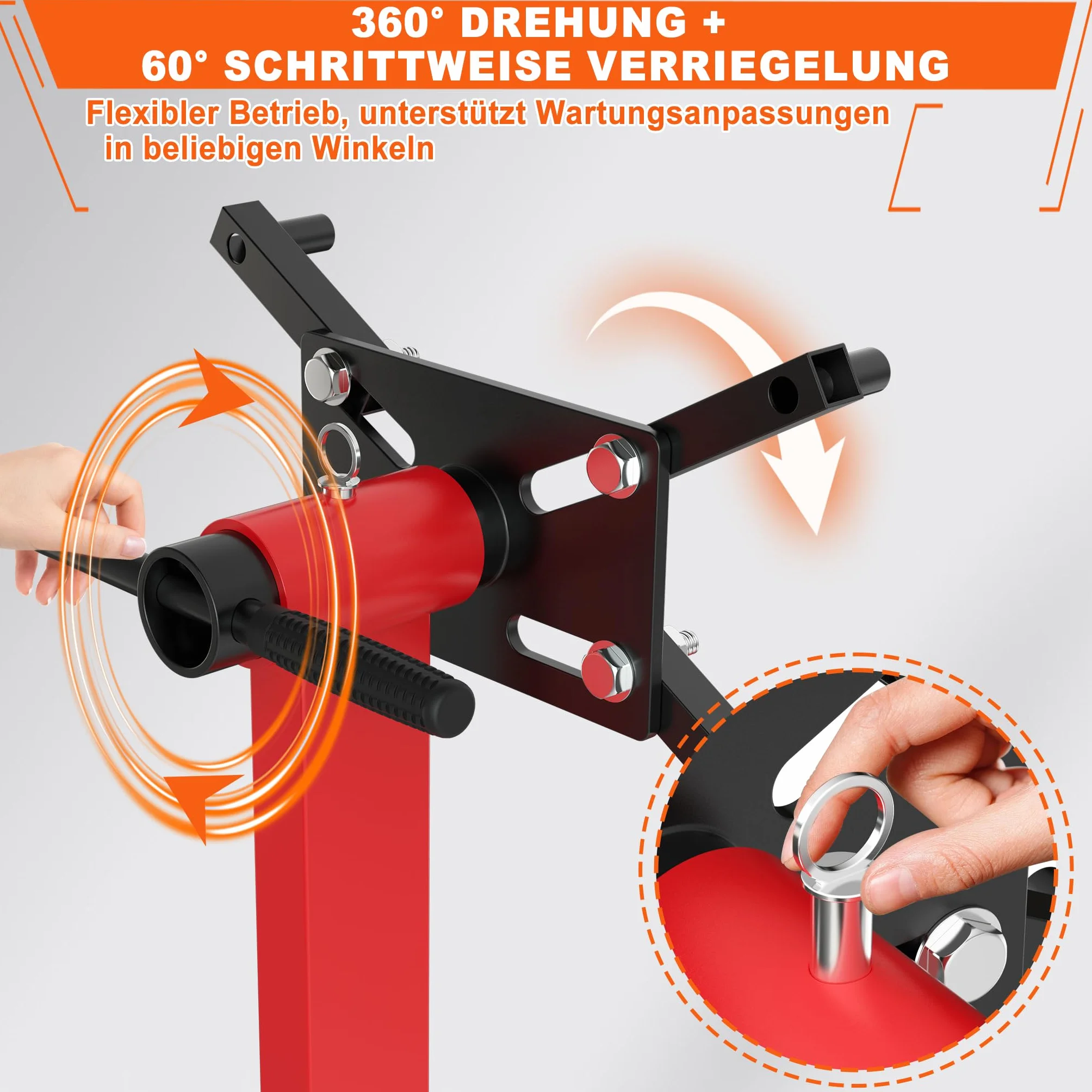 ACXIN Cavalletto motore 570 kg supporto girevole 360° sollevatore bracci regolabili 4 ruote acciaio laccato rosso