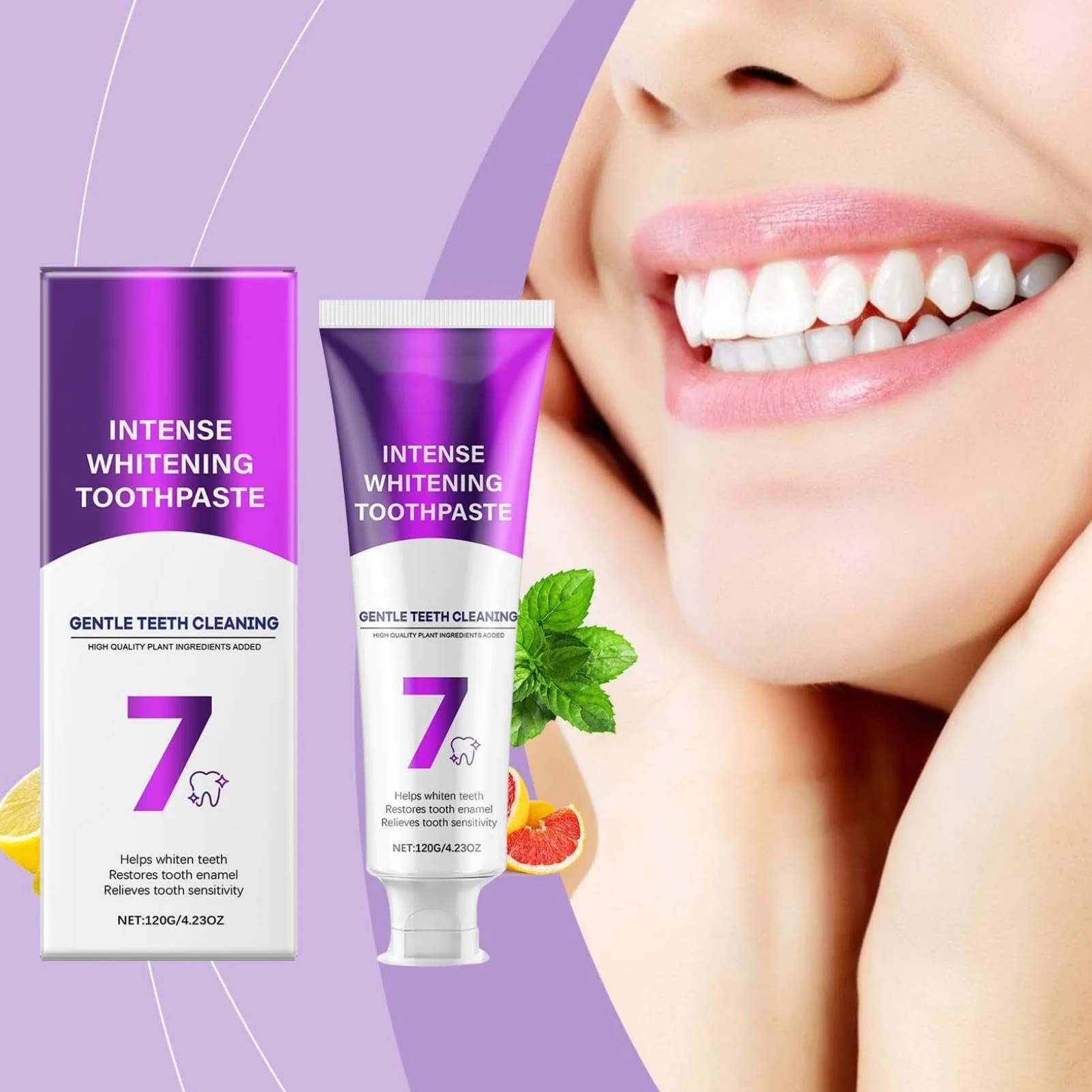 Dentifricio sbiancante intensivo 7 Pro probiotico, pulizia accurata, alito fresco, prevenzione carie (2 pezzi)