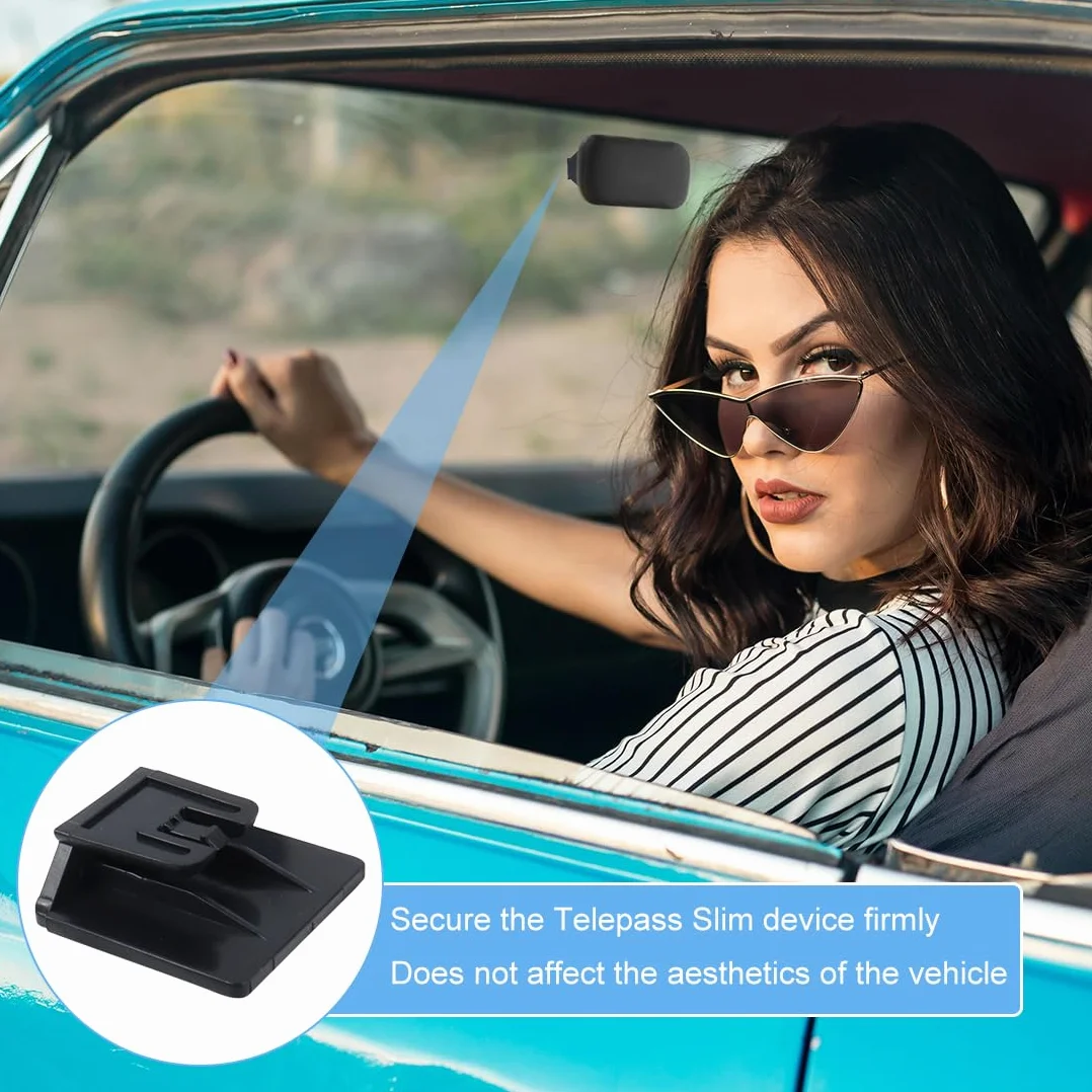 Clip Supporto per T.pass 2019 Sistema Fissaggio Removibile 3x3 cm Porta Telepedaggio Auto Nero