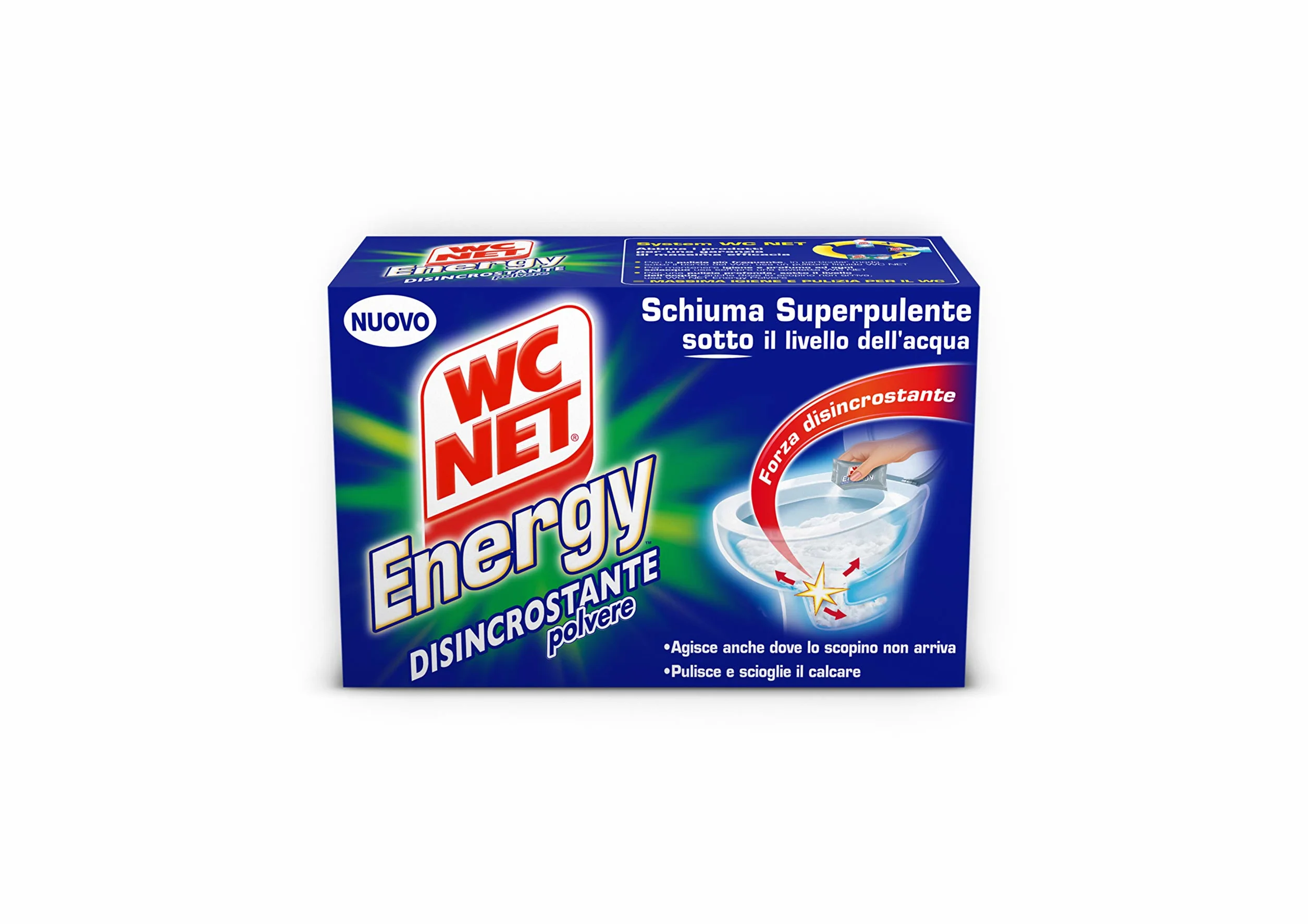Wc Net Energy Disincrostante Detergente Anticalcare in Polvere per WC, Schiuma Autopulente, 4 Buste