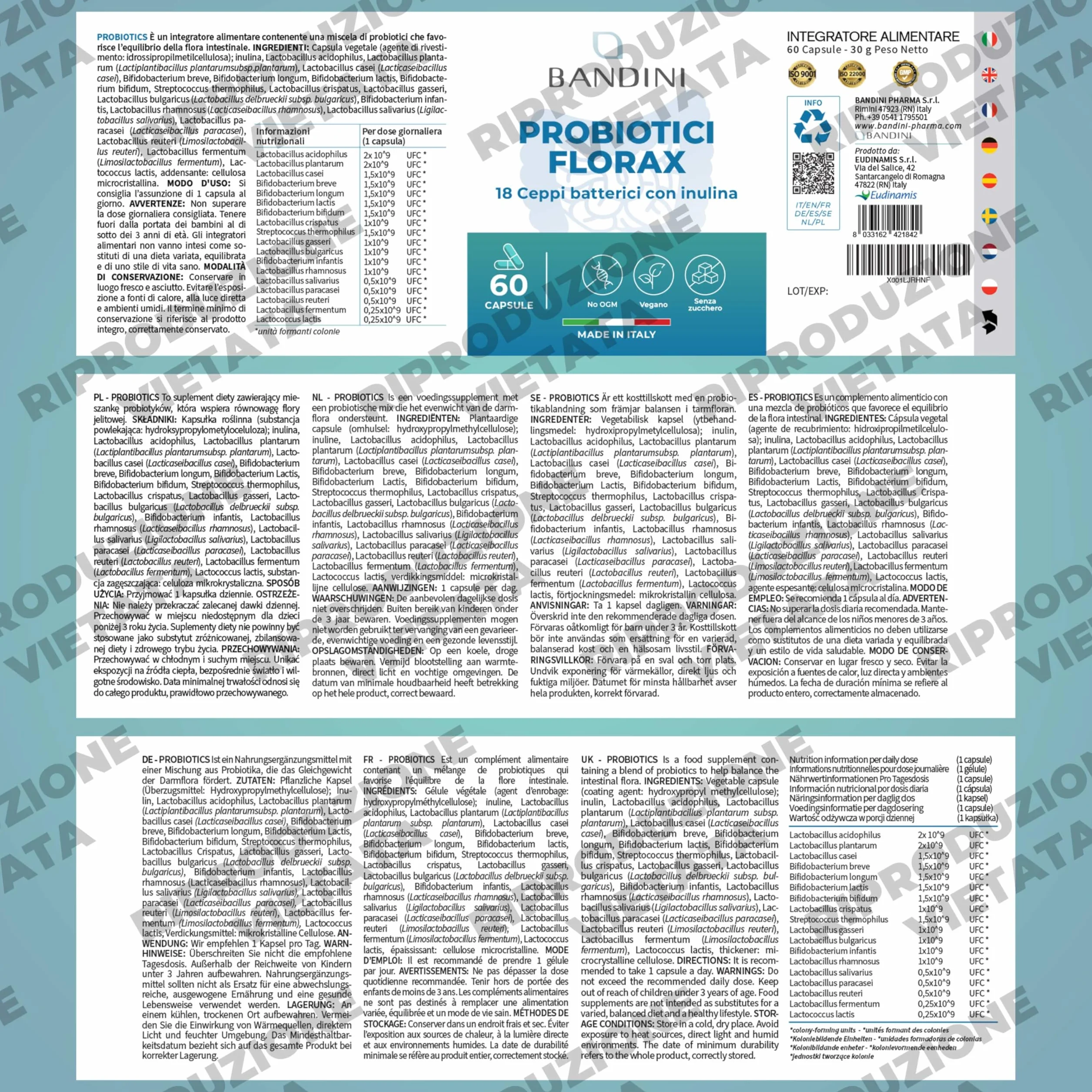 Bandini FLORAX PROBIOTICS Probiotici 20 Miliardi UFC 18 Ceppi Batterici 60 Capsule