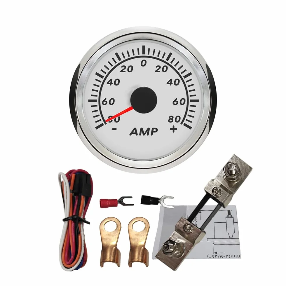 ELING 52 mm (2'') amperometro 80 A AMP con sensore di corrente con retroilluminazione per auto, barche, navi
