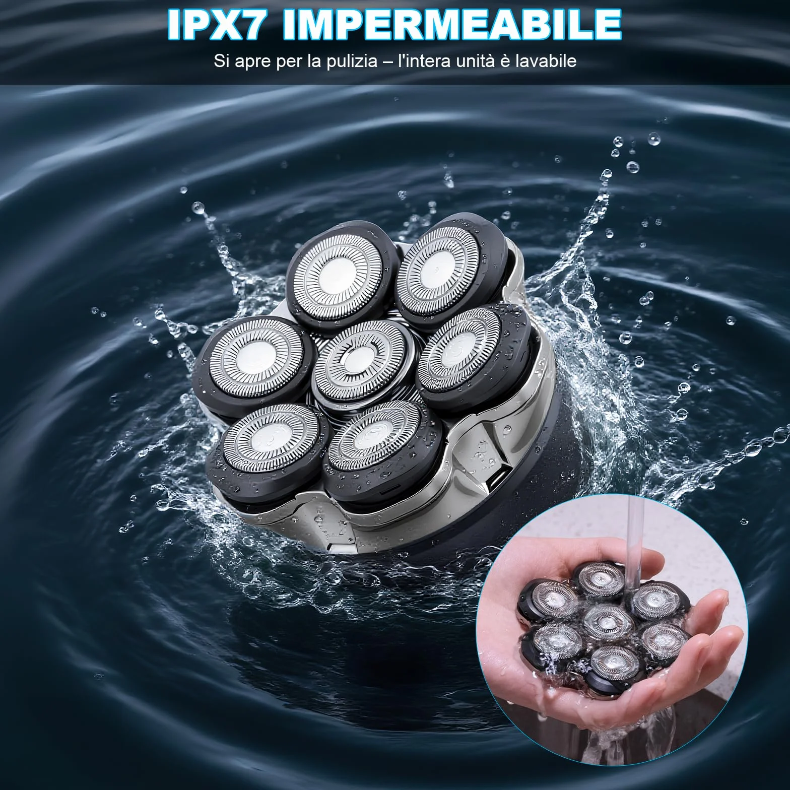 Carehabi Rasoio Testa Calva Uomo IPX6 Impermeabile Ricaricabile Interfaccia Type-C Testina Flottante Magnetiche 7D Autonomia 120 Minuti