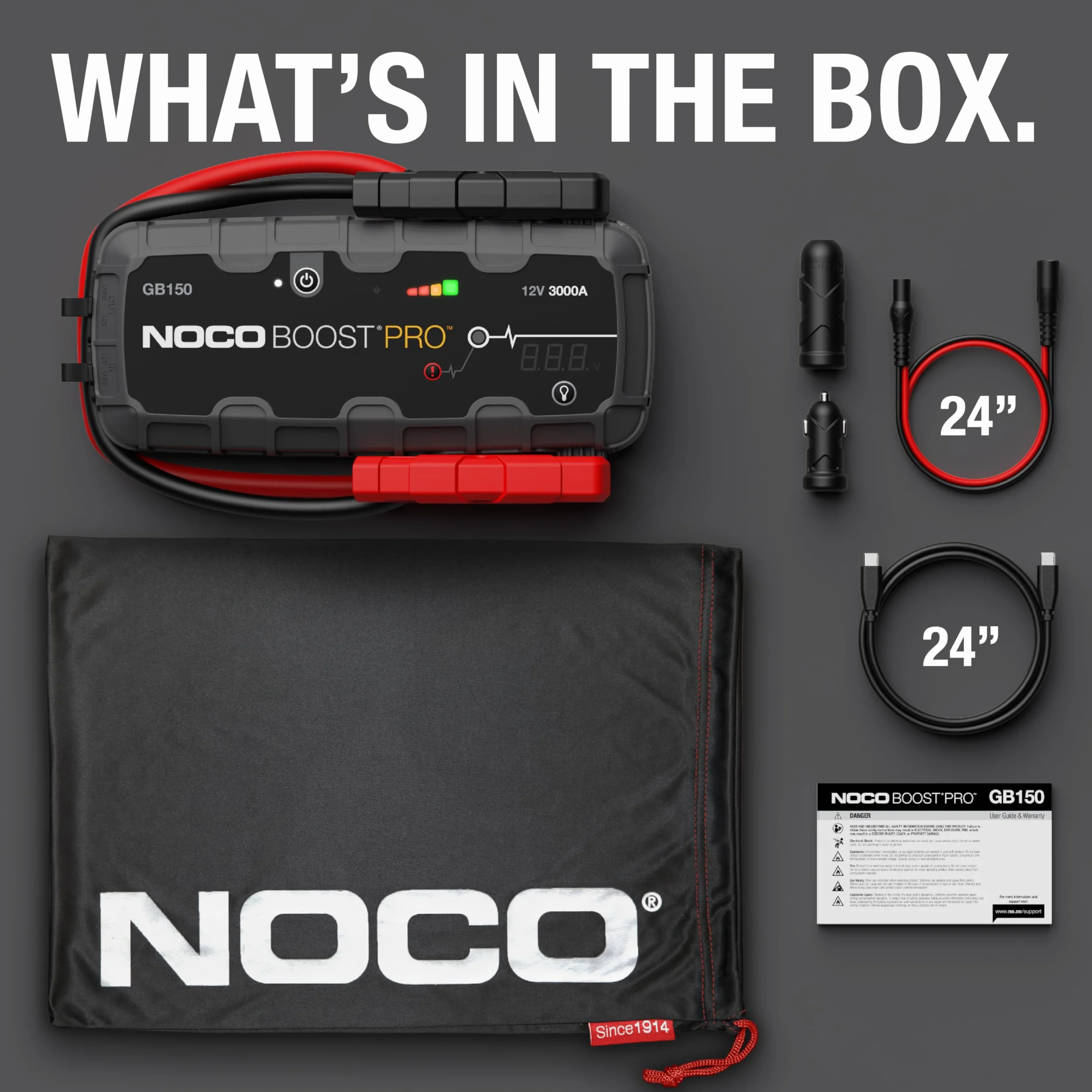 NOCO Boost GB150: Avviatore di Emergenza UltraSafe 3000A – Booster Batteria al Litio 12V, Caricabatteria Portatile Power Bank e Cavi Avviamento – Per Motori Benzina fino a 9.0L e Diesel fino a 7.0L