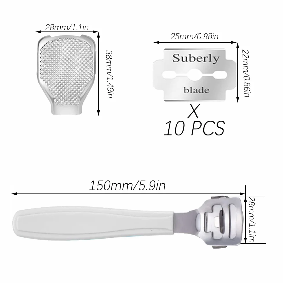 Kit per Pedicure Raschietto con 10 Lame D'argento, Callus Remover, Rimuovi Calli Piedi