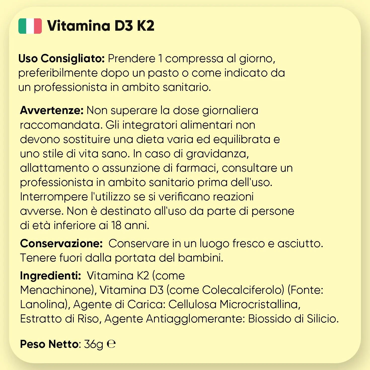 Vitamina D3 K2 2000UI Colecalciferolo 200μg Menachinone 365 Compresse Senza Glutine