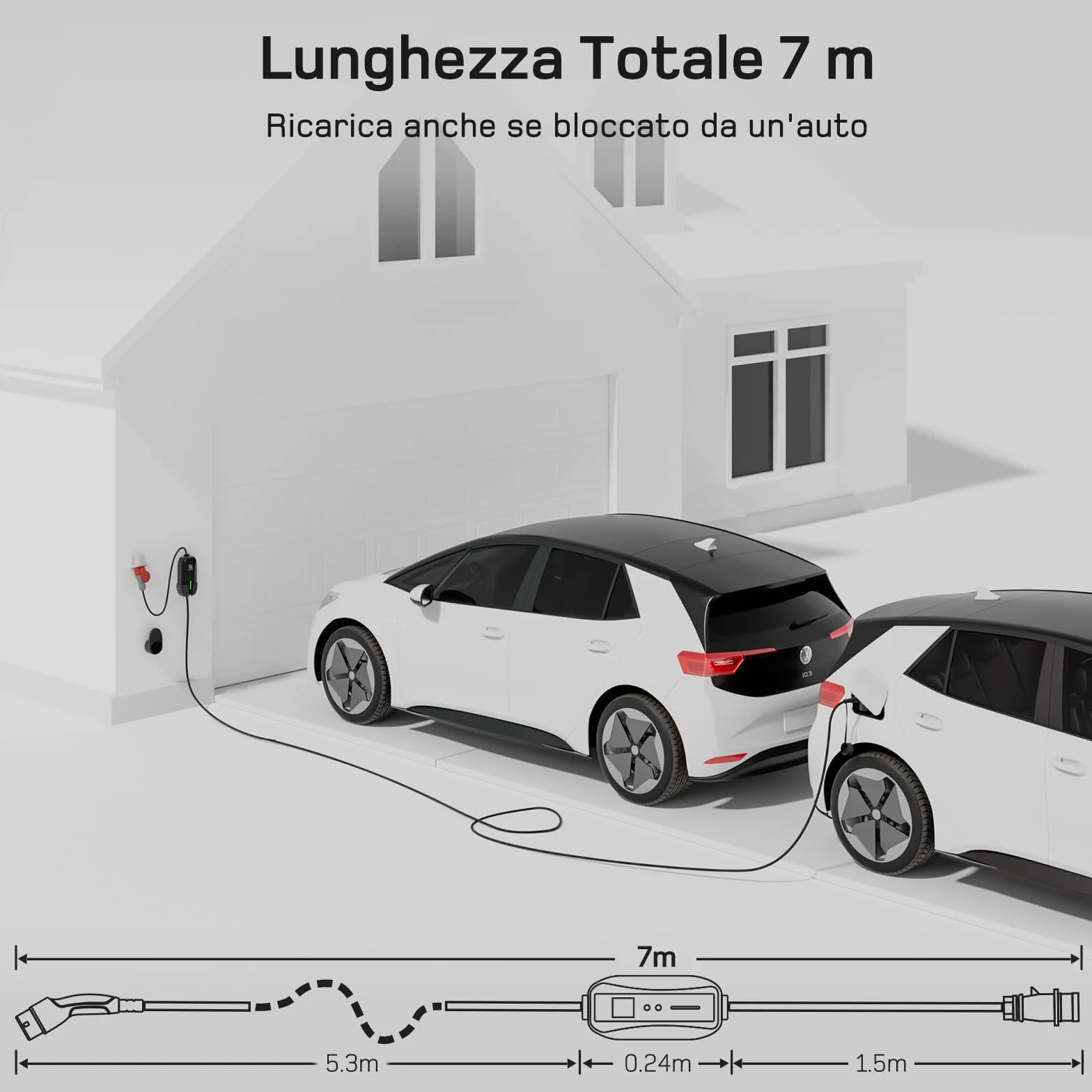Wallbox 11kW trifase 7m 6-16A Tipo 2 Stazione Ricarica Auto Elettrica