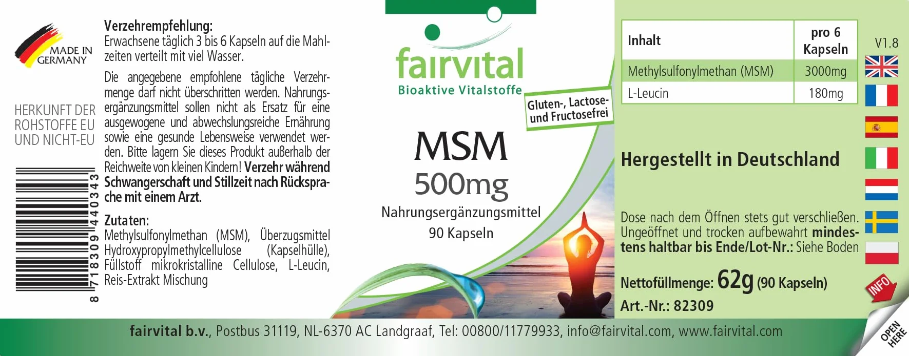 Fairvital MSM 500 mg 90 kapsułek metylosulfonylometan wegańskie