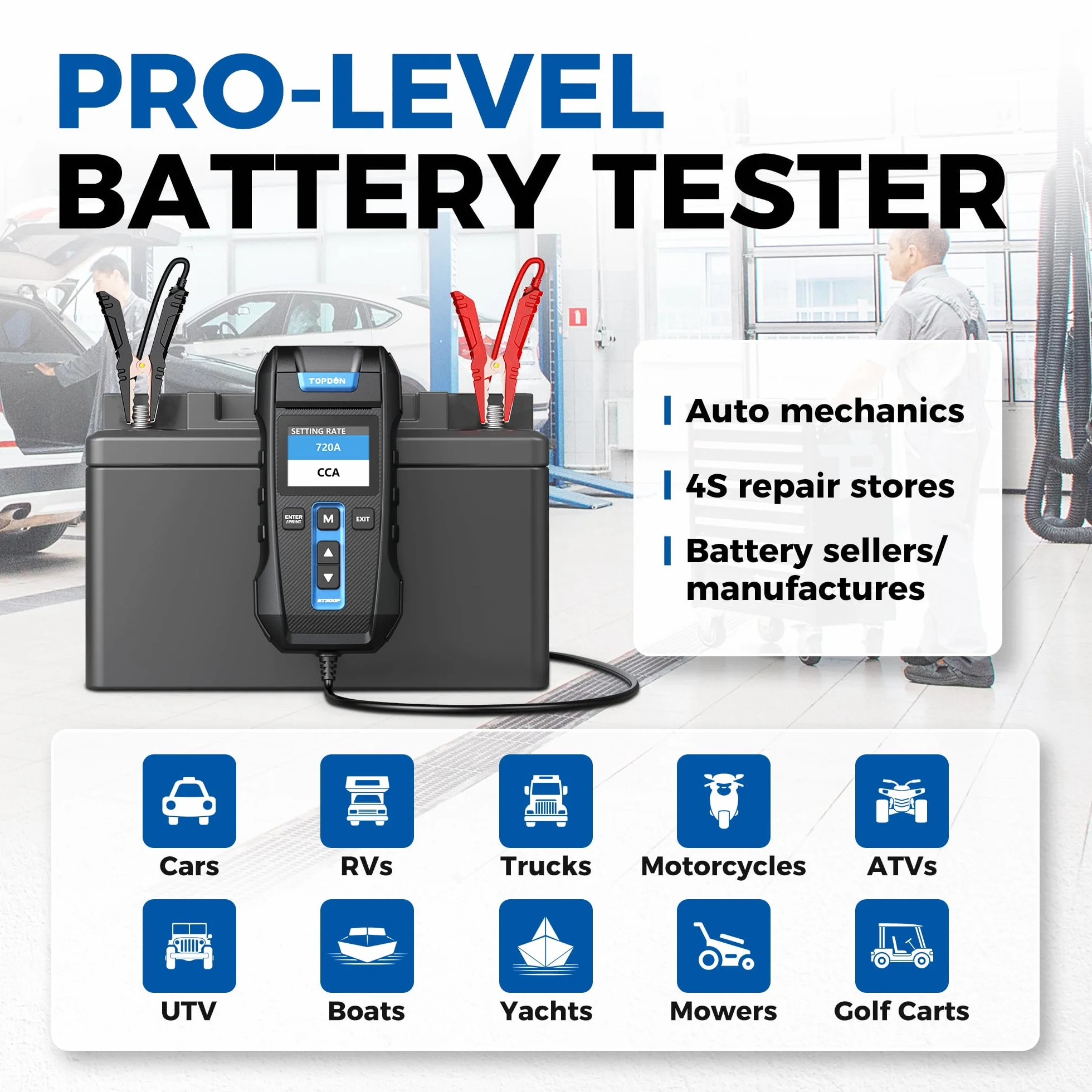 Tester Batteria per AutoTOPDON BT300P, 12V 24V Tester Batteria Con Stampante Analizzatore Professionale Della Batteria Dell'automobile Per Le Batterie 100-2000CCA