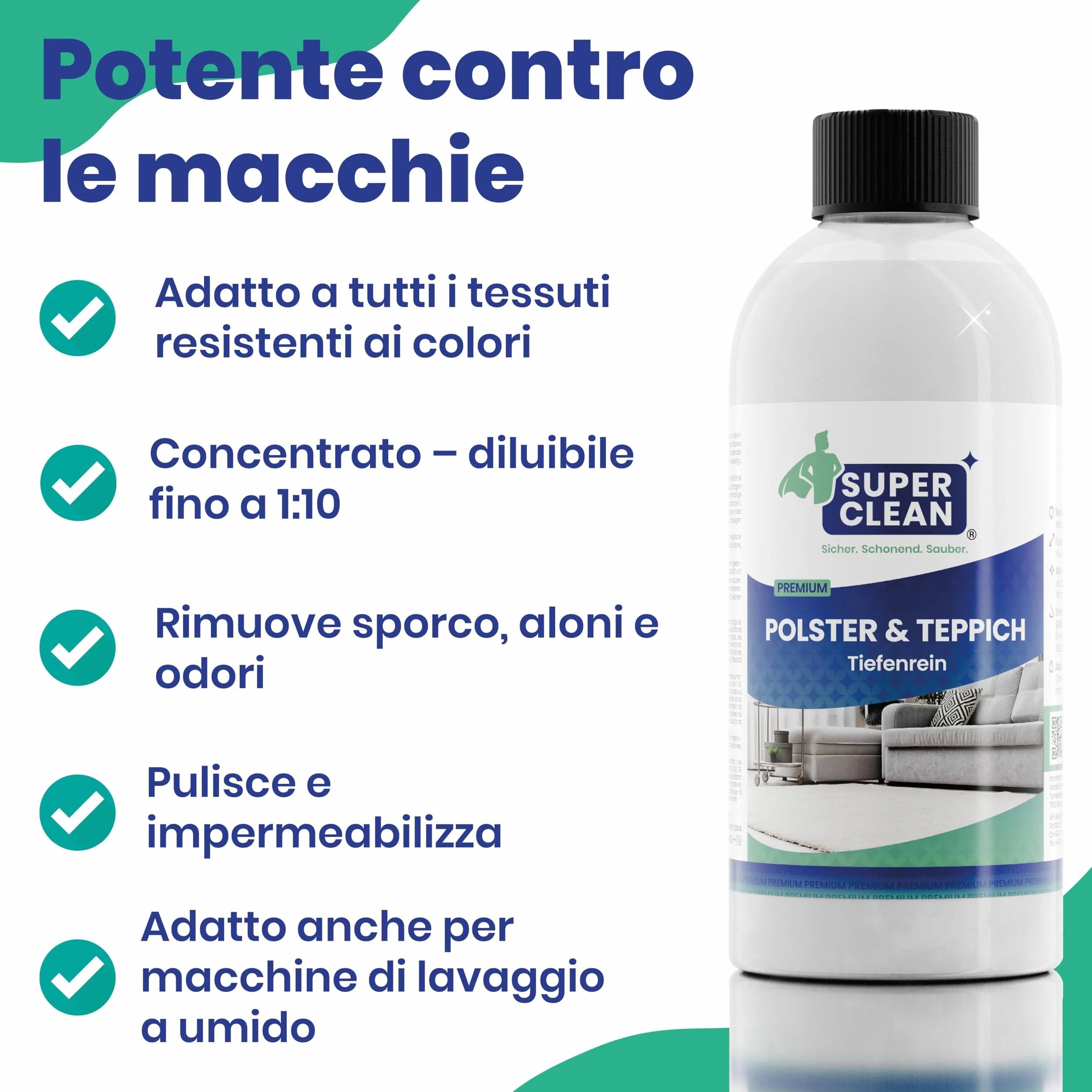 SUPER CLEAN Detergente concentrato per tessuti e tappeti 500 ml