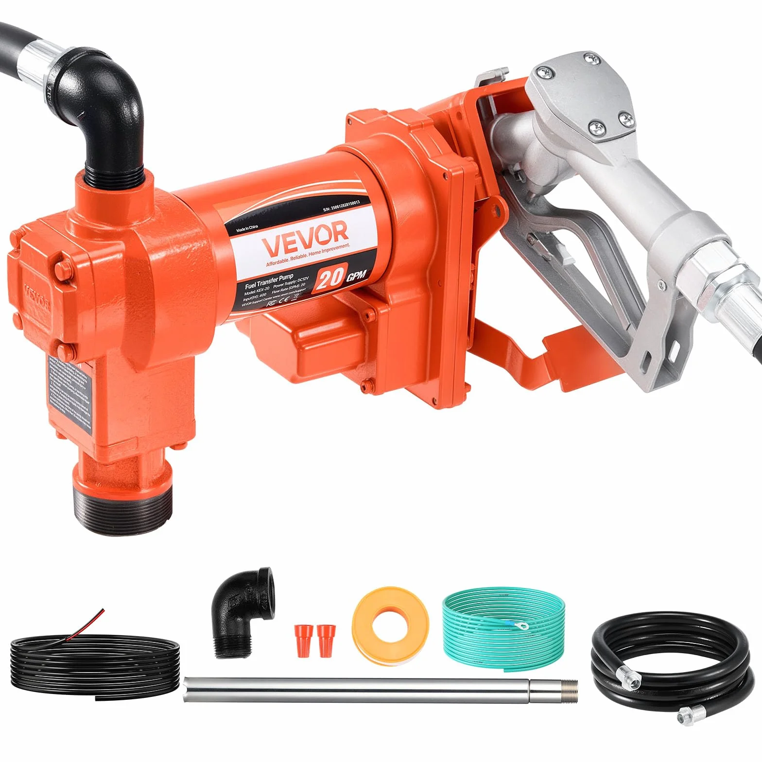 VEVOR Pompa di Trasferimento Carburante 12V CC 20 GPM 1/4 CV per Diesel Benzina Cherosene