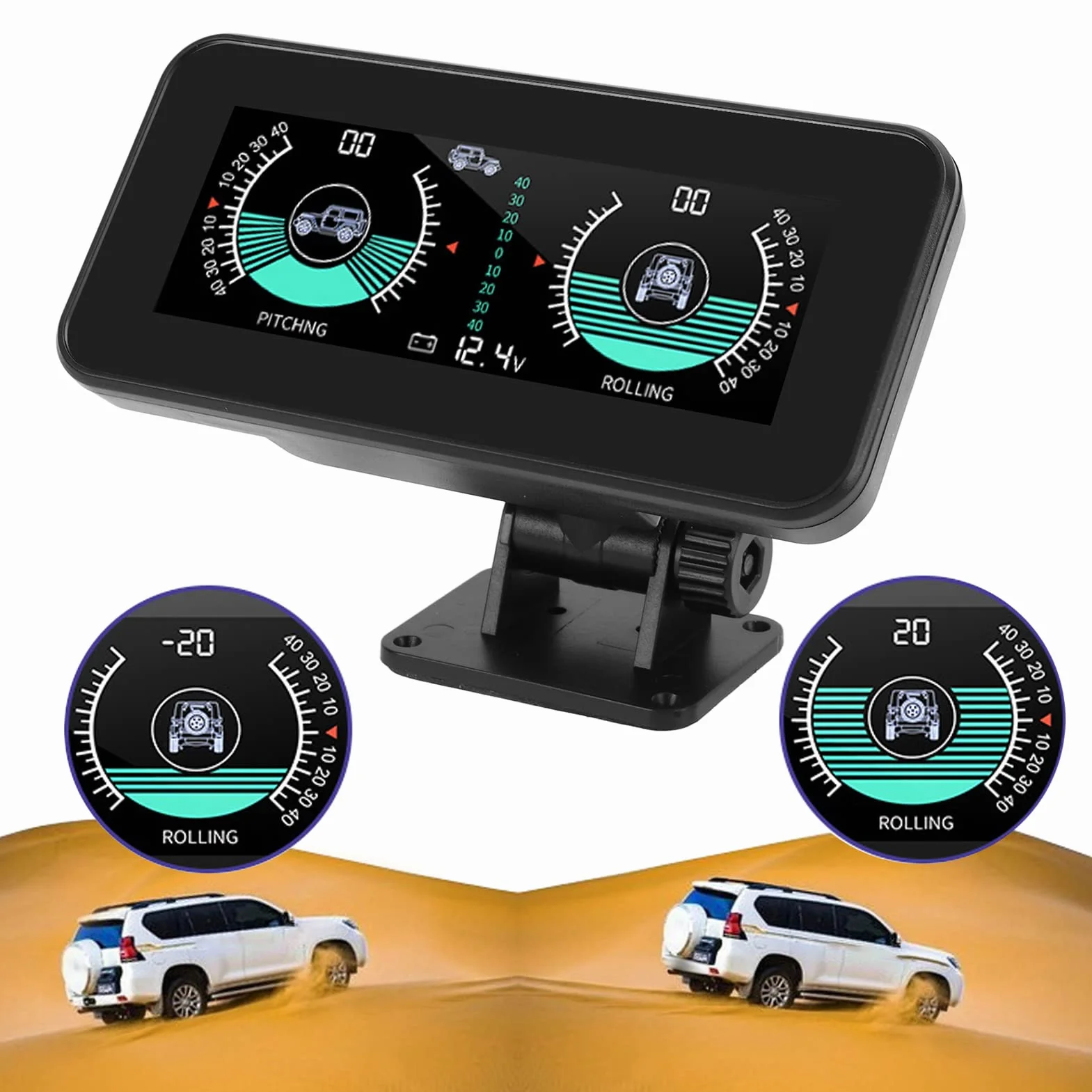 AMONIDA Inclinometro Digitale per Auto DC11.5V-30V Universale HUD Alta Risoluzione Nero