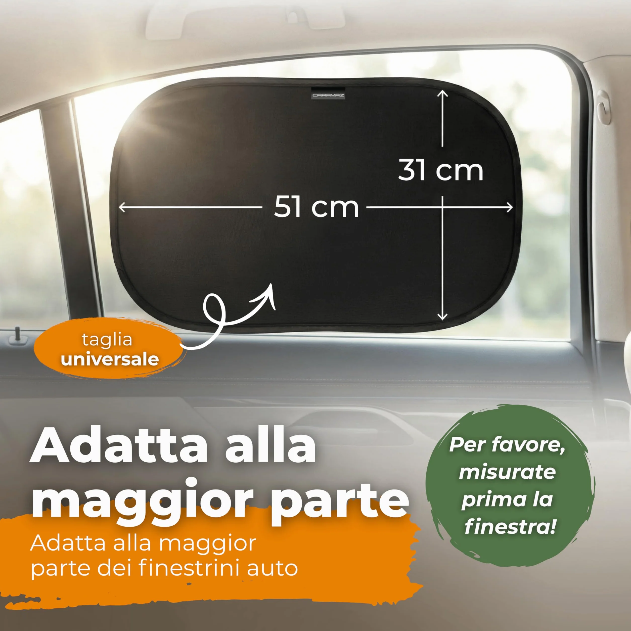 CARAMAZ Parasole Auto per Bambini con Protezione UV 51x31 cm 2 pezzi Legno