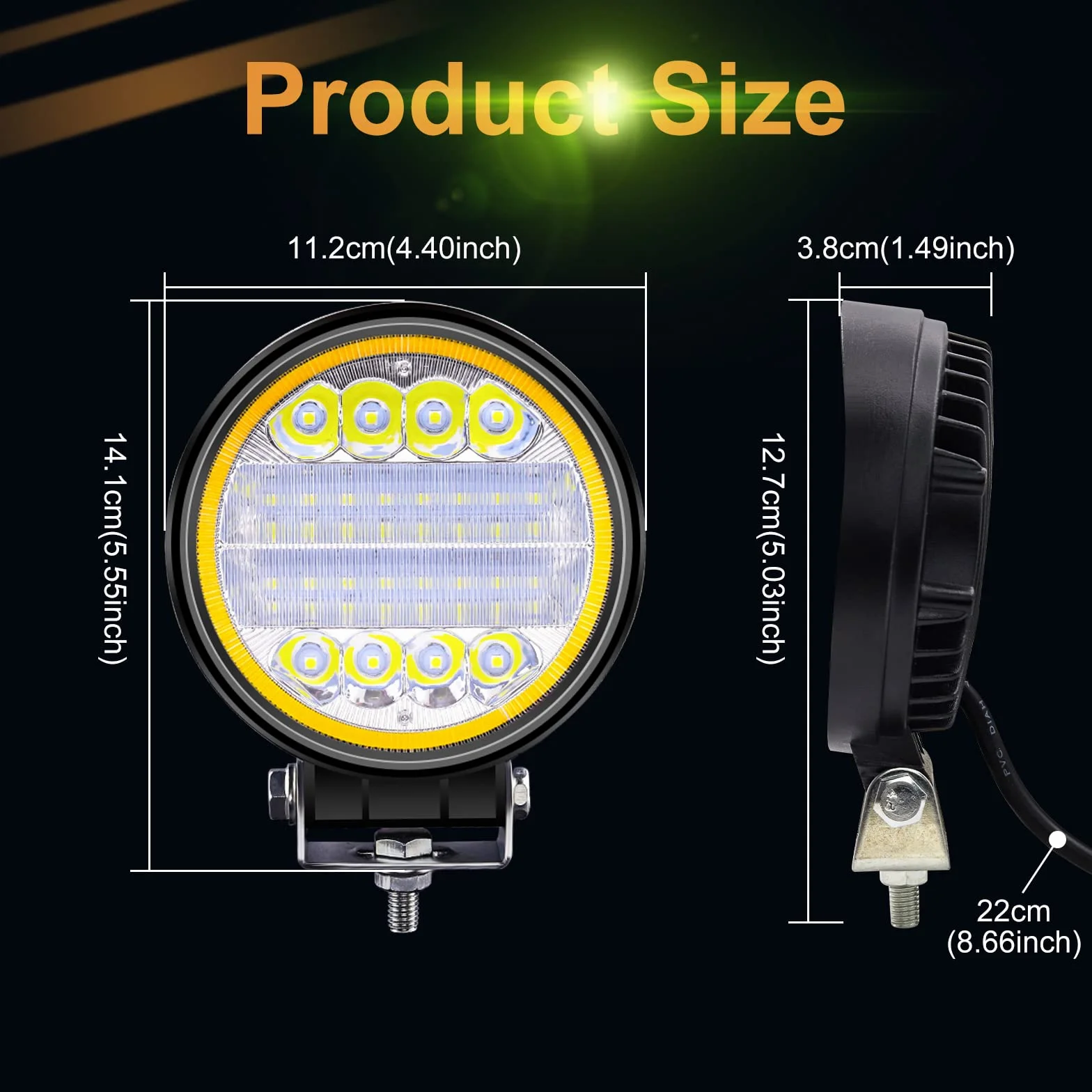 Fari LED Trattore 4,5 pollice 96W 12000LM 12V 24V IP67 Faretto LED Halo Ambra 2 Pezzi