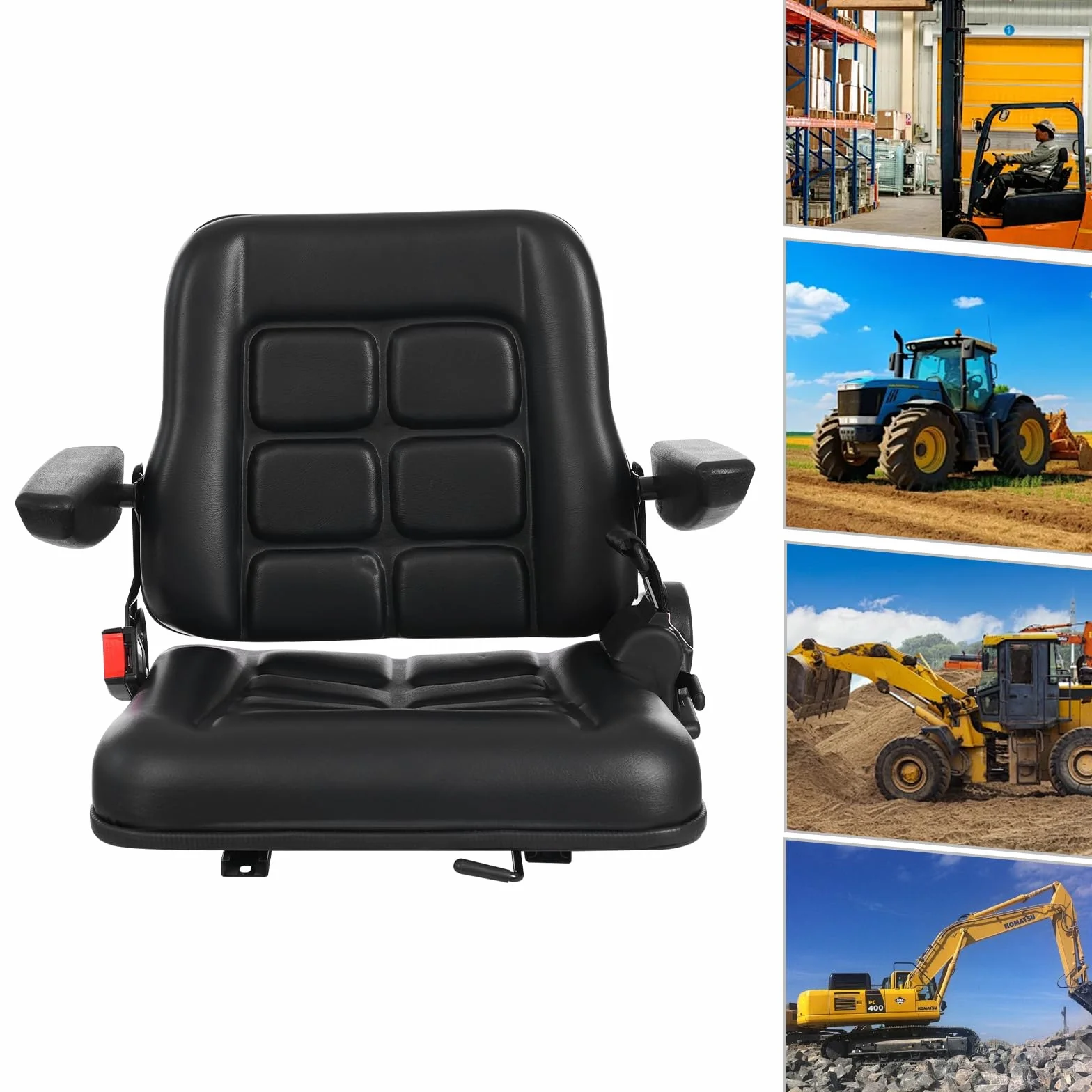 Sedile universale per trattore, sedile per trattore, sedile per carrello elevatore per comfort e stabilità in veicoli come UTV e ATV con area seduta regolabile e poggiatesta