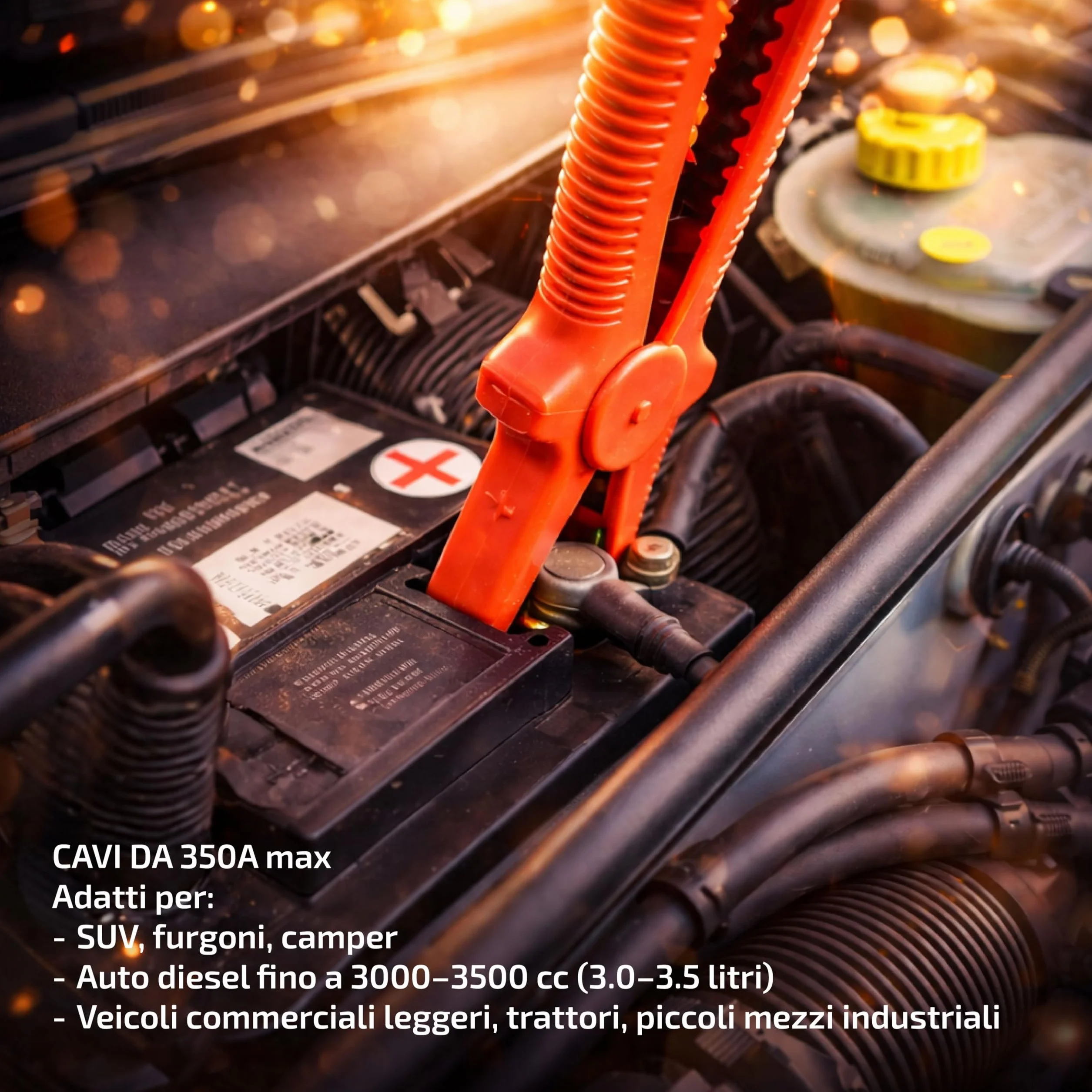 Cavi Avviamento Batteria Auto e Moto 350A 3,5m Sezione 30mm² Pinze Isolate PVC Borsa Nylon