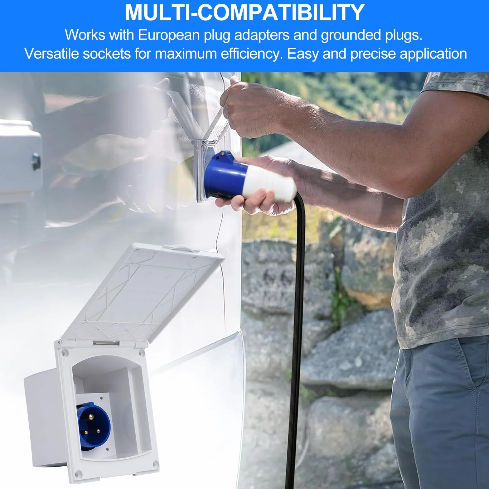 Jadeshay Presa Esterna CEE 230V 16A 3 Pins IP44 Impermeabile Spina con Coperchio per Camper