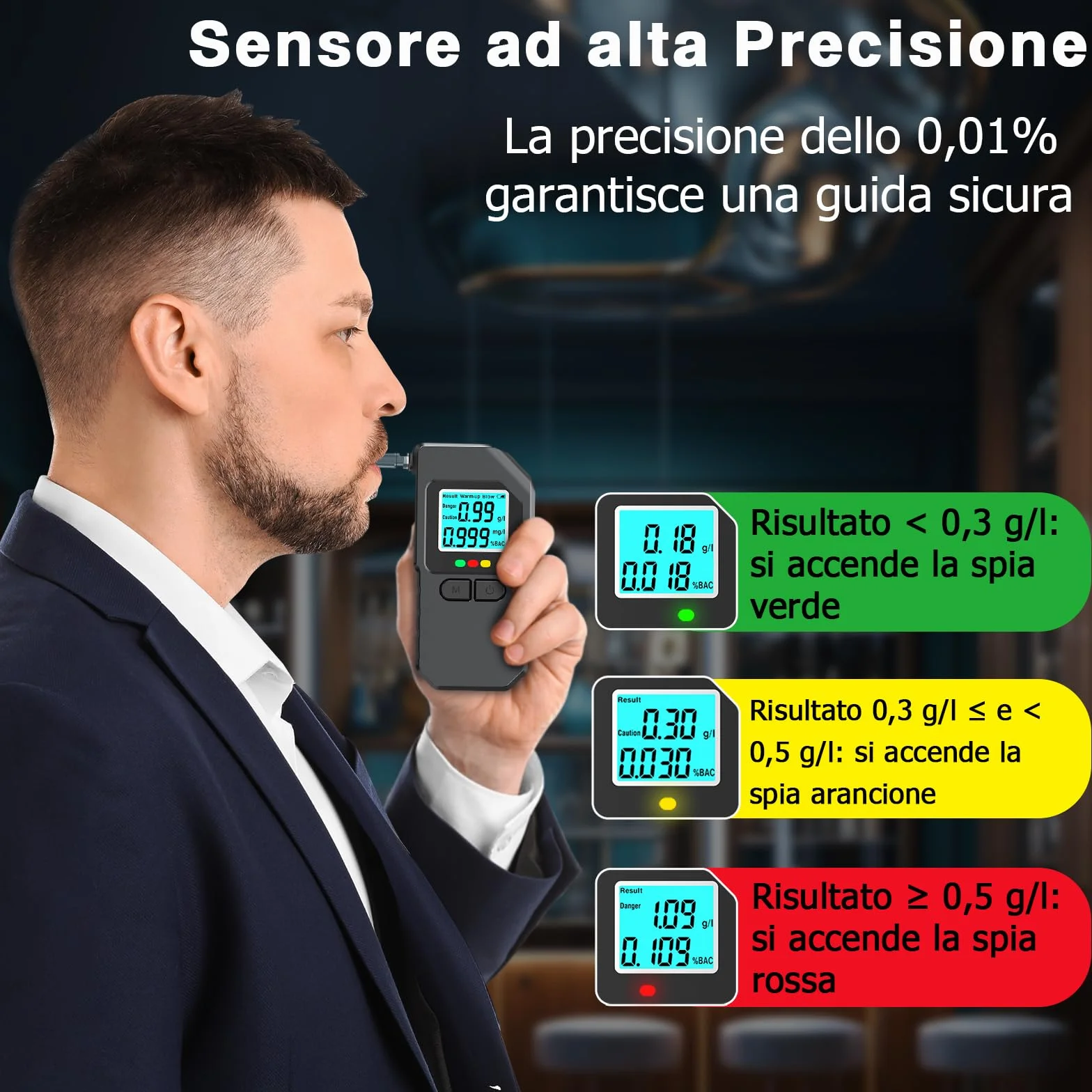 Etilometro Portatile Certificato Professionale Digitale con Display LED 20 Bocchette