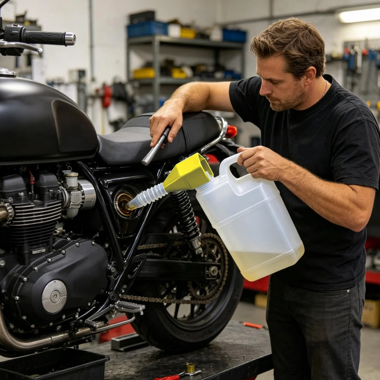Imbuto per Olio Motore | Strumento Cambio Olio con Cavalletto Retrattile per Auto Moto Camion