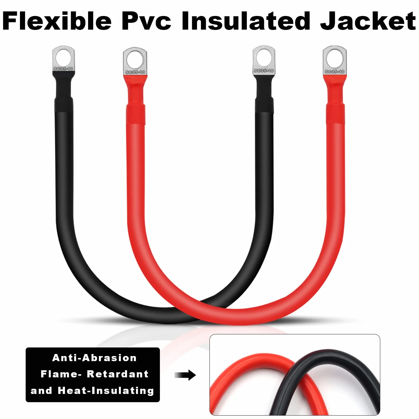 2 Pezzi 2AWG Cavo Batteria Kit,35mm² 34.5cm Cavi Inverter Batteria,Rosso e Nero Cavo Batteria con Occhielli,Cavo Cavi Rame Batteria Auto+1 Paio di Connettori di Batteria Terminali,per Energia Solare