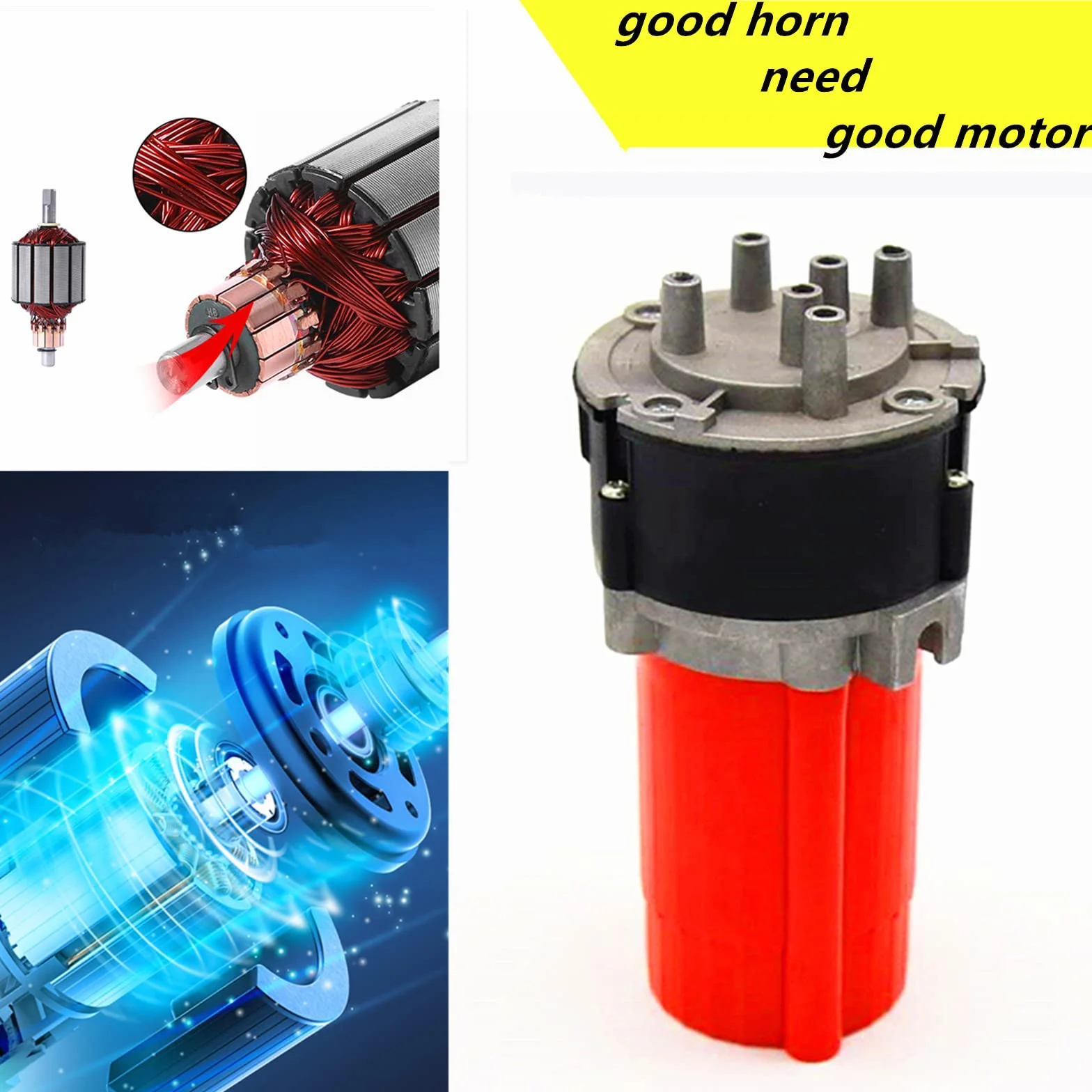 Clacson per auto Clacson Car Horn 12V Clacson per nave Tromba a cinque tubi Dixie 160db Tromba d'aria rossa Tromba per camion con altoparlante della pompa dell'aria per 12V auto camion SUV ecc