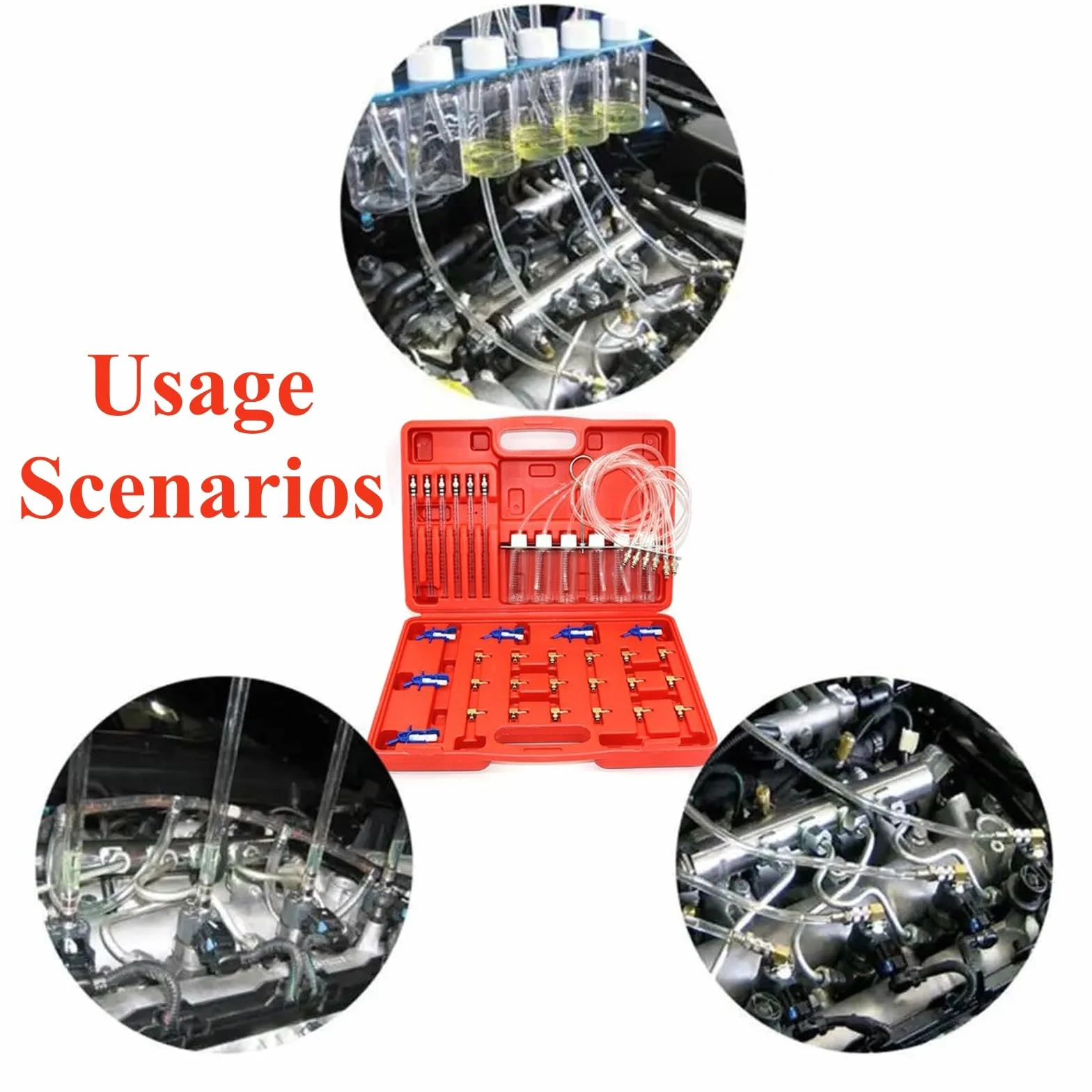Common Rail Tester 6 cilindri Kit di strumenti di prova per iniettori con 24 adattatori