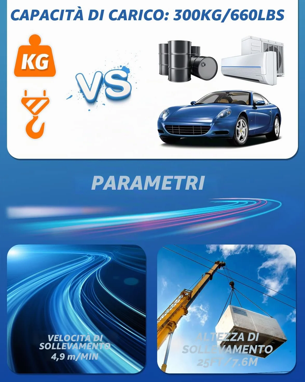 NEWTRY Paranco Elettrico 300 kg 1500W Verricello Elettrico 220V