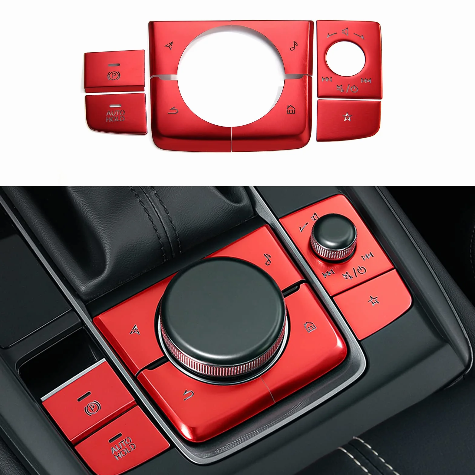 Pannello per cambio centrale, copertura per pulsanti, accessori per auto, 8 pezzi, colore rosso