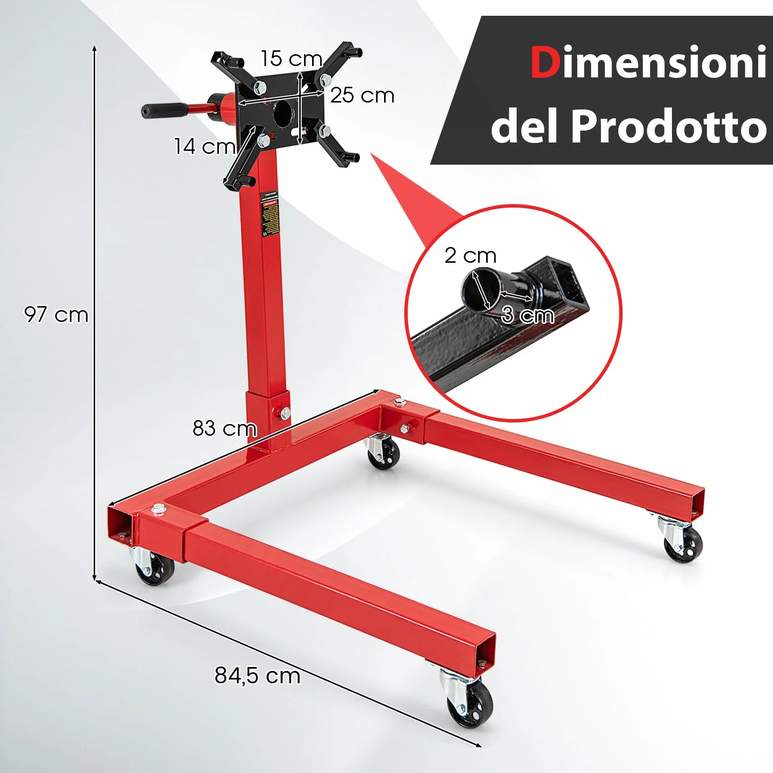 GYMAX Carrello Motore 680kg 3/8 Tonnellate Testa Girevole 360° 3 Ruote 4 Bracci Regolabili Supporto Motore Pesante