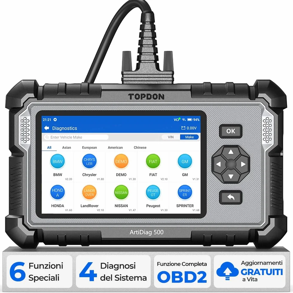 TOPDON AD500 OBD2 Diagnostica Auto Professionale 4 Sistemi Motore ABS SRS Cambio 6 Funzioni Reset