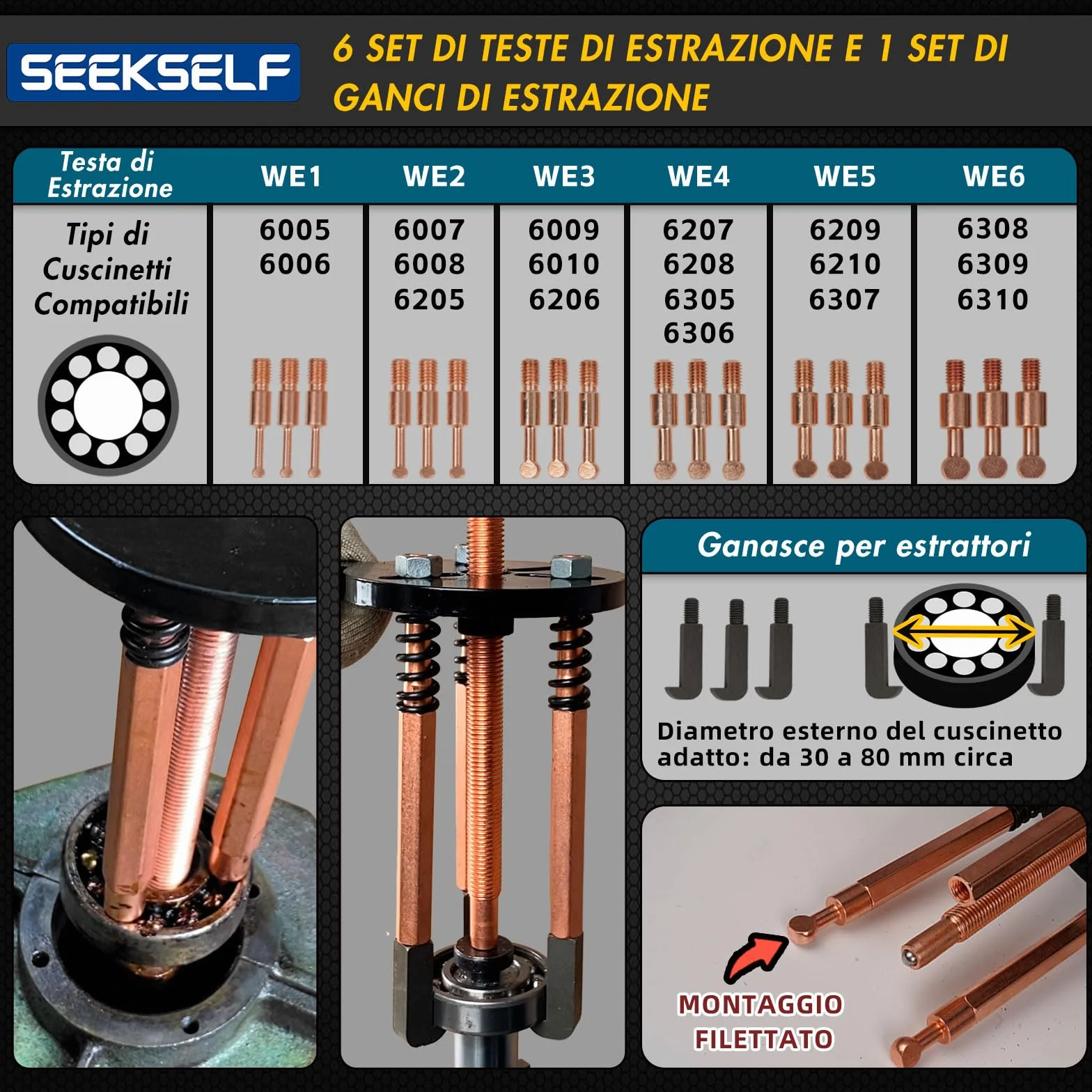 Kit Estrattore Cuscinetti Interni 36 in 1, Set Separatore Cuscinetti, Estrattori Ingranaggi