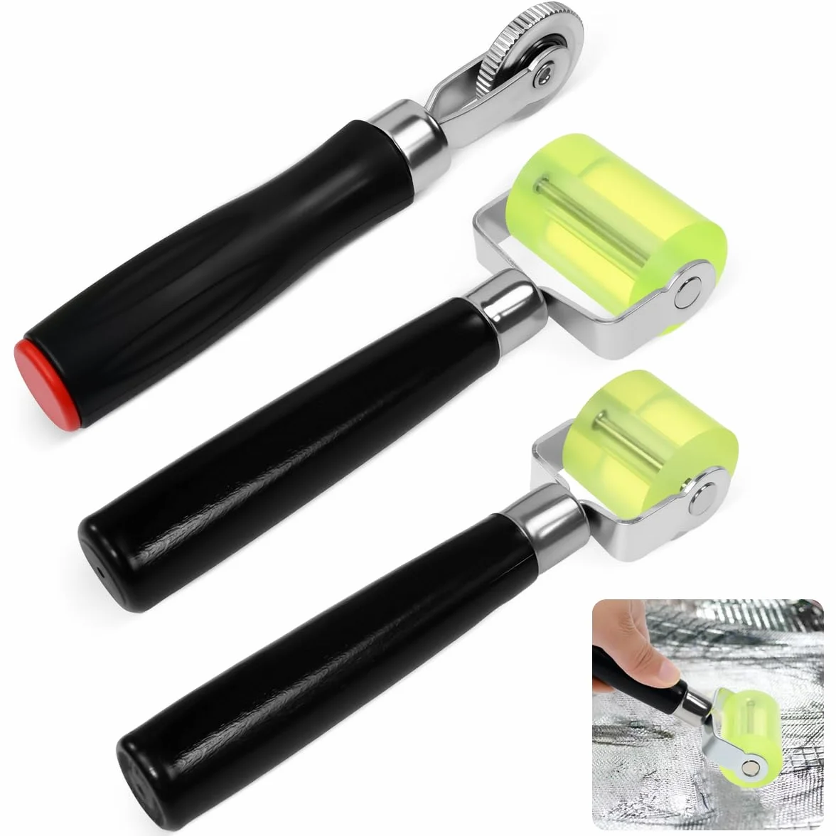 3 Pezzi Rulli in Silicone Professionali per Auto, Rullo Pressione Gomma per Saldatura Teloni PVC, Rullo Pressatura in Silicone al Calore 30mm & 50mm, con 1 Ruota di Pressione in Plastica