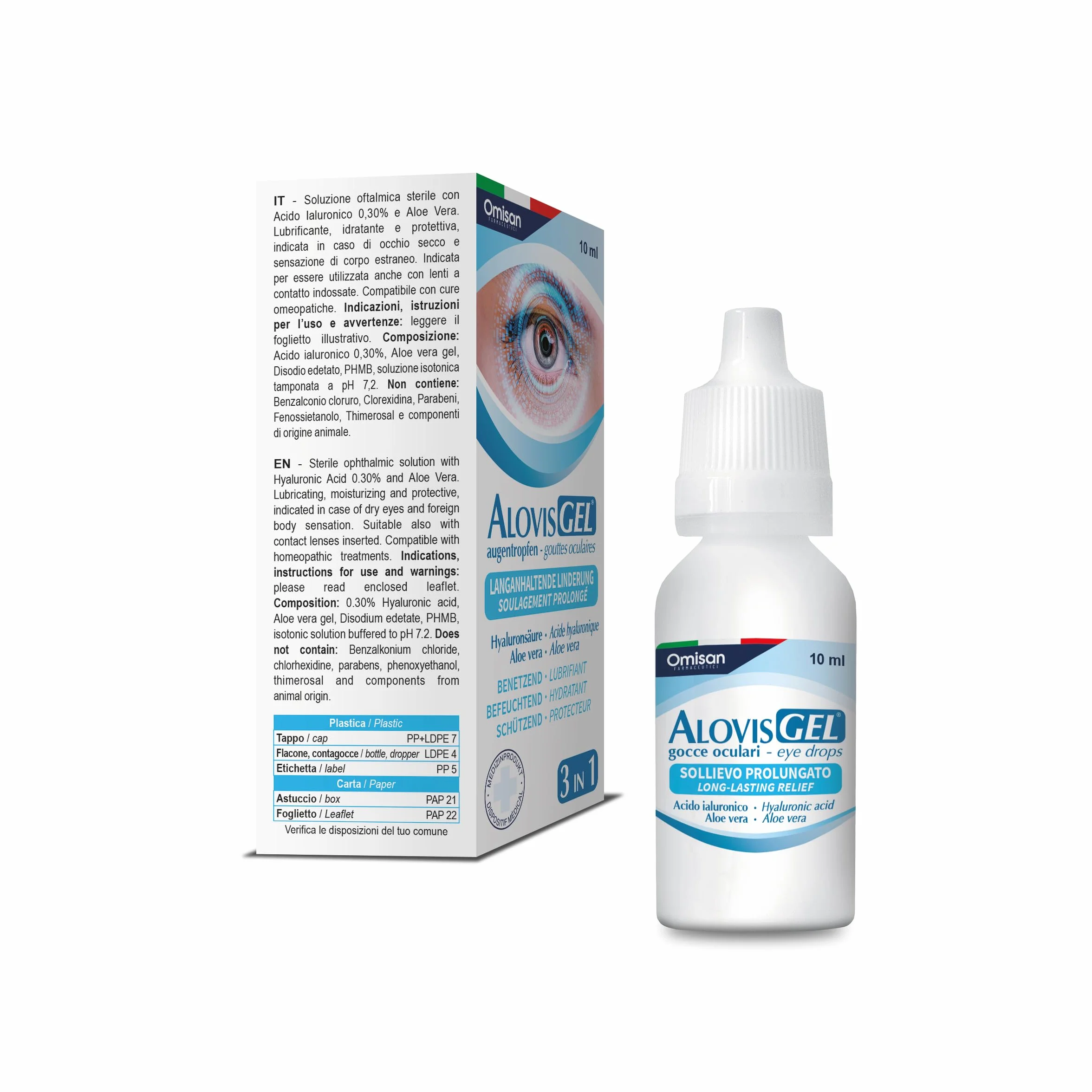 AlovisGel Liquid-Gel 3in1 Collirio Sterile Lubrificante Idratante Rinfrescante per Occhi Secchi con Acido Ialuronico e Aloe Vera 10 ml