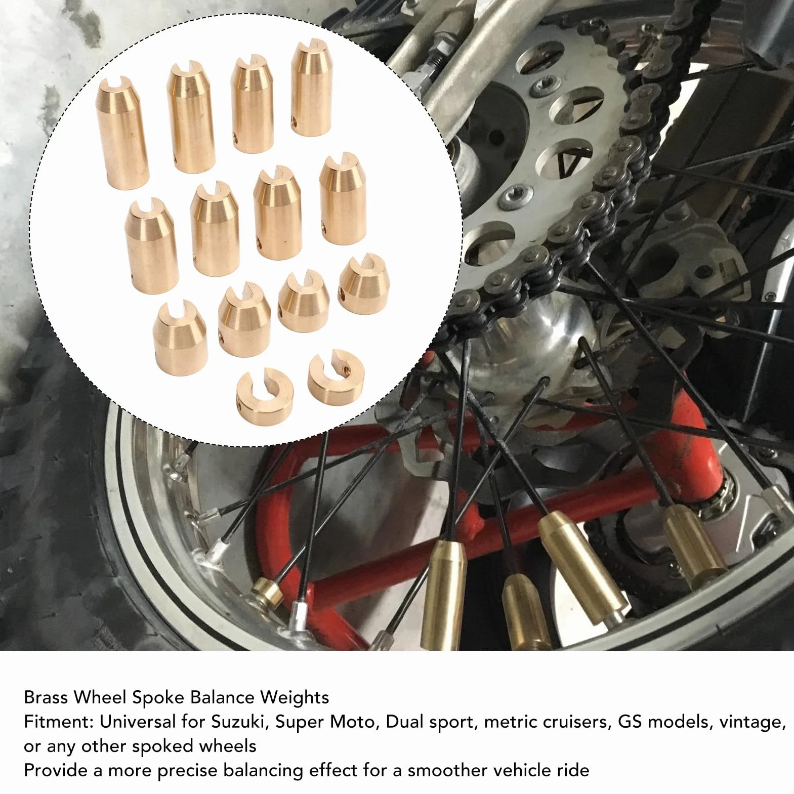 Pesi per Ruote a Raggi per Moto, KIMISS Equilibrio per Raggi Ruota in Ottone Resistente All'usura Pesi per Bilanciamento a Raggi Ruota Kit di Ricarica per Super Moto Dual Sport (14 pezzi)