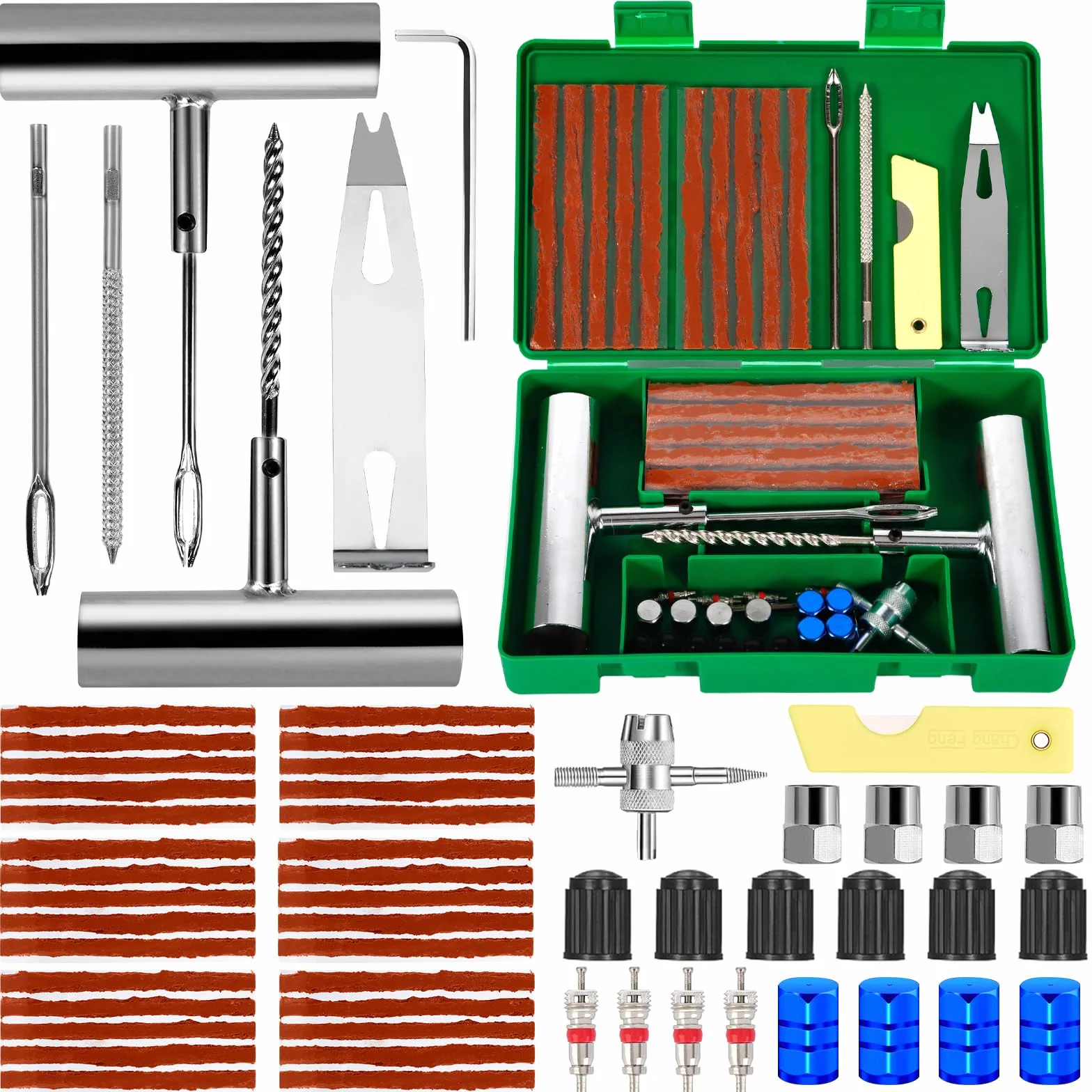 Kit Riparazione Pneumatici Auto 58 PCS, Portatile Ripara Gomme Moto per Auto, Moto, ATV, SUV