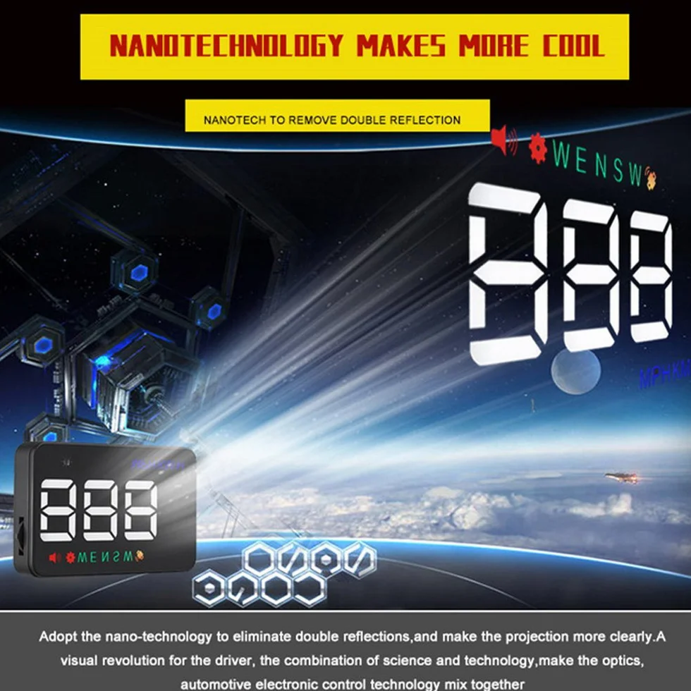 PolarLander Head Up Display HUD Proiettore di velocità per Auto sul Parabrezza HUD Display Car-Styling Tachimetro Digitale Universale per Auto